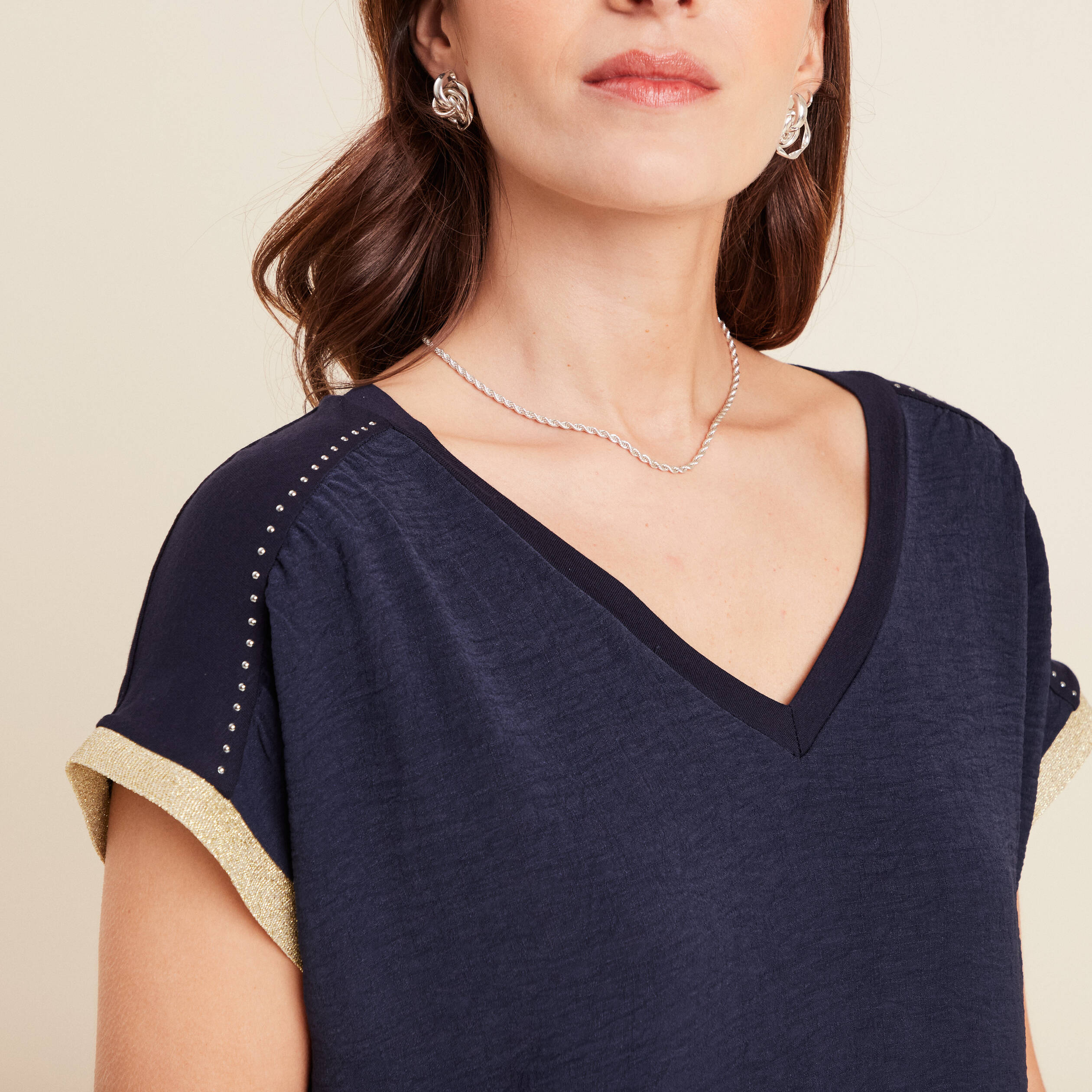t shirt maille legere manches courtes noir femme T-shirt maille légère manches courtes noir femme