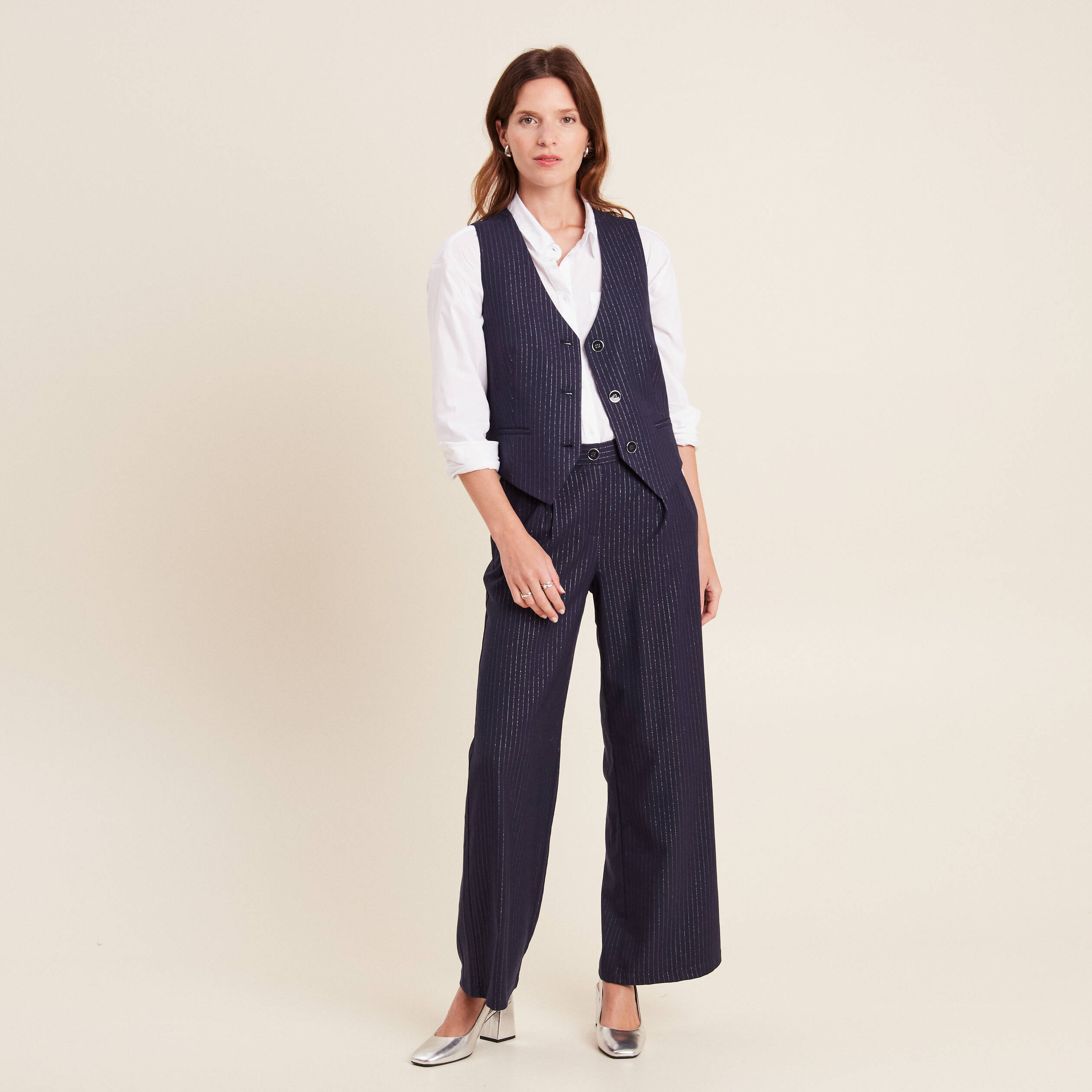 Gilet barman sans manches bleu fonc&eacute; femme