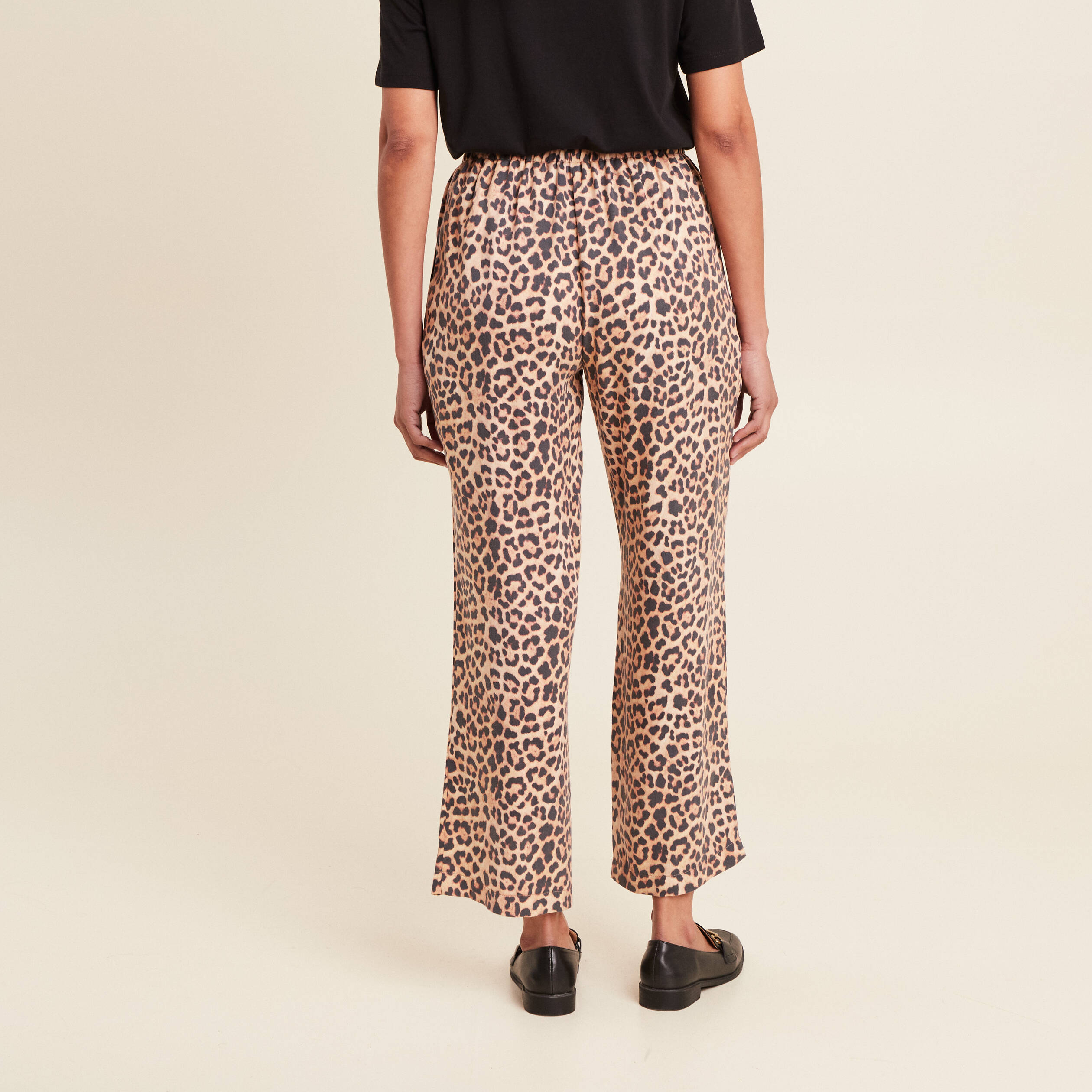 Pantalon flou taille haute sable femme