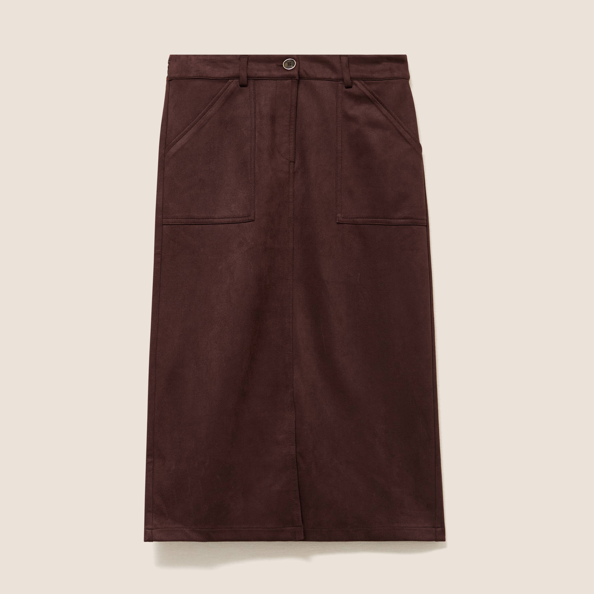 Jupe longue droite su&eacute;dine marron fonc&eacute; femme