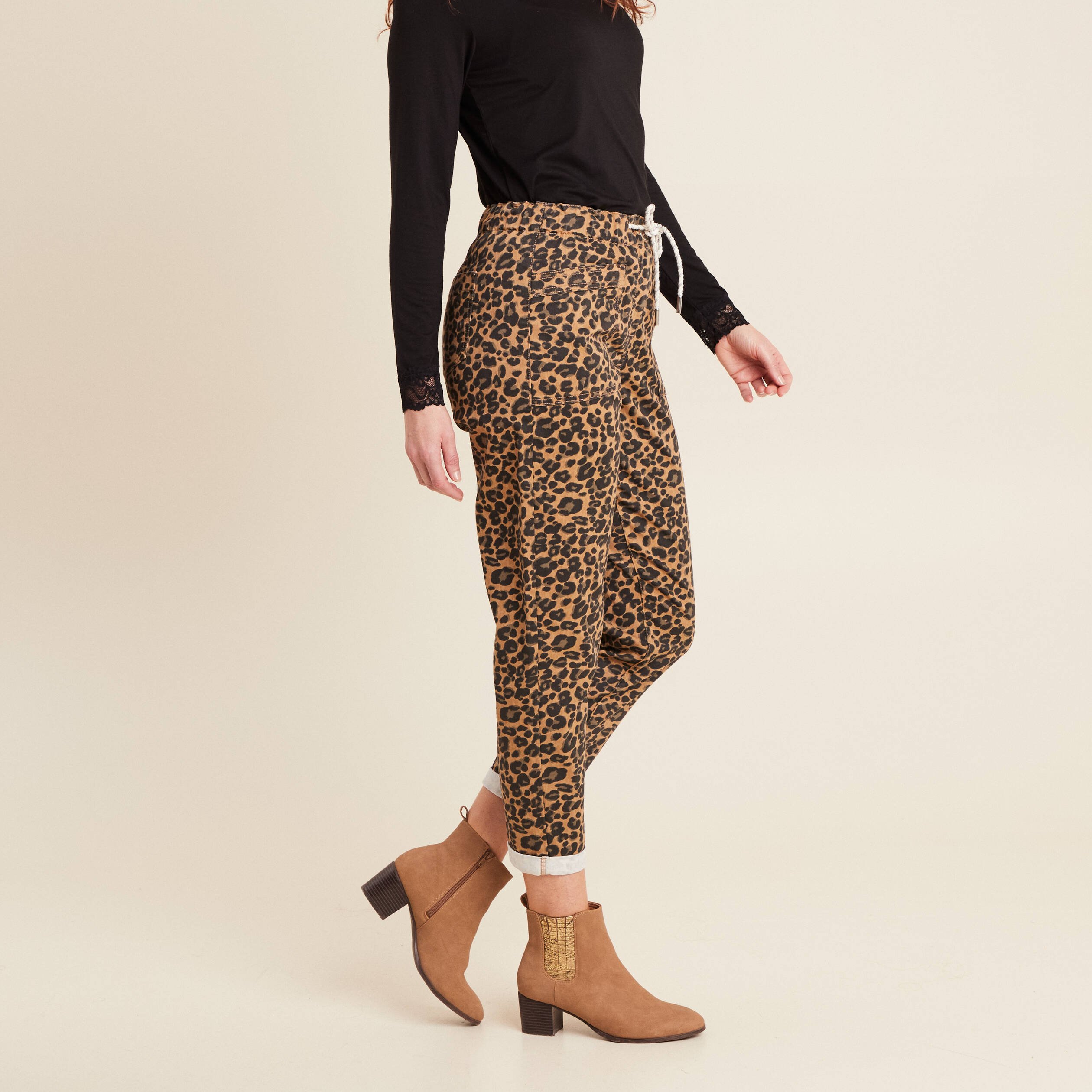 Pantalon paperbag 7/8ème marron femme