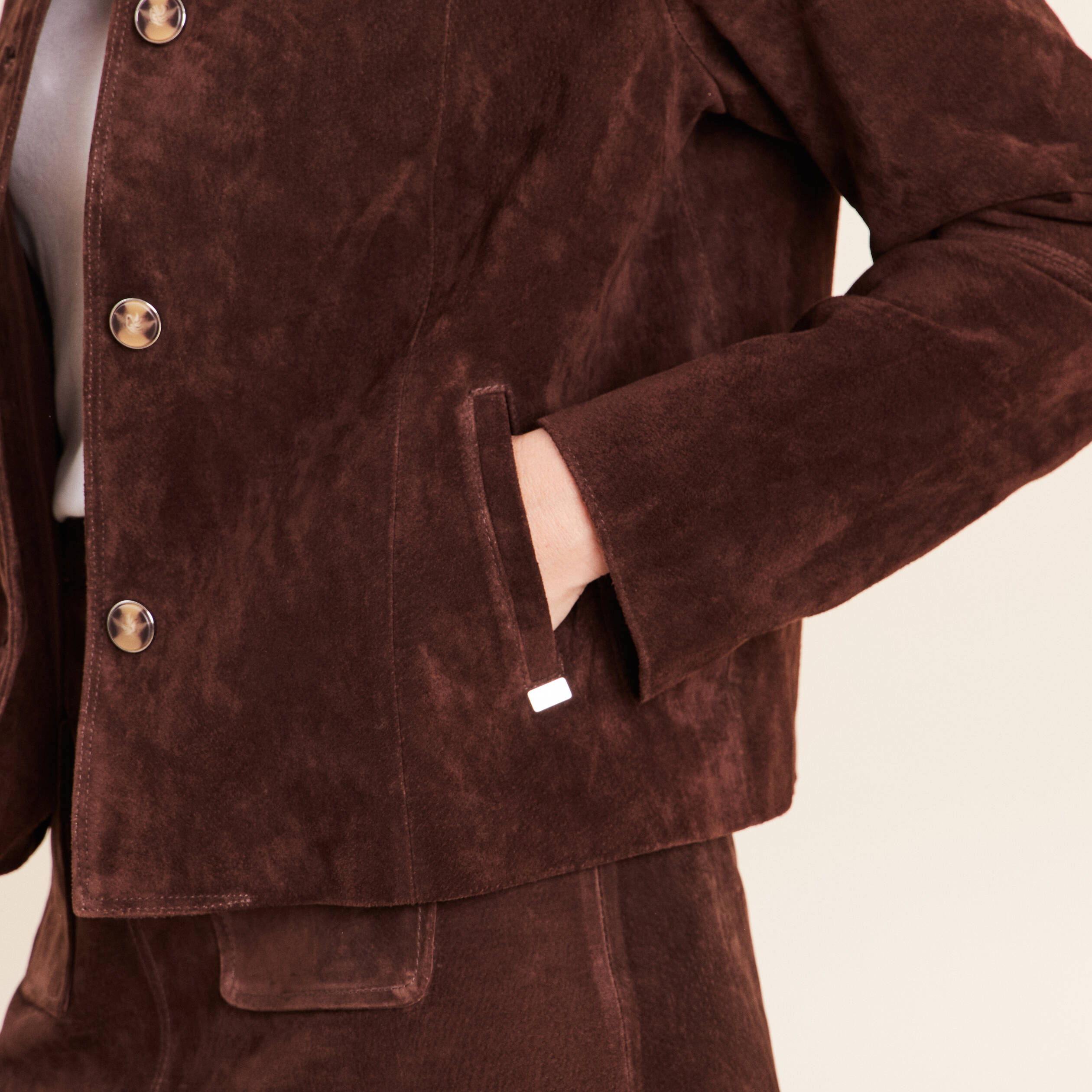 Veste doubl&eacute;e marron fonc&eacute; femme