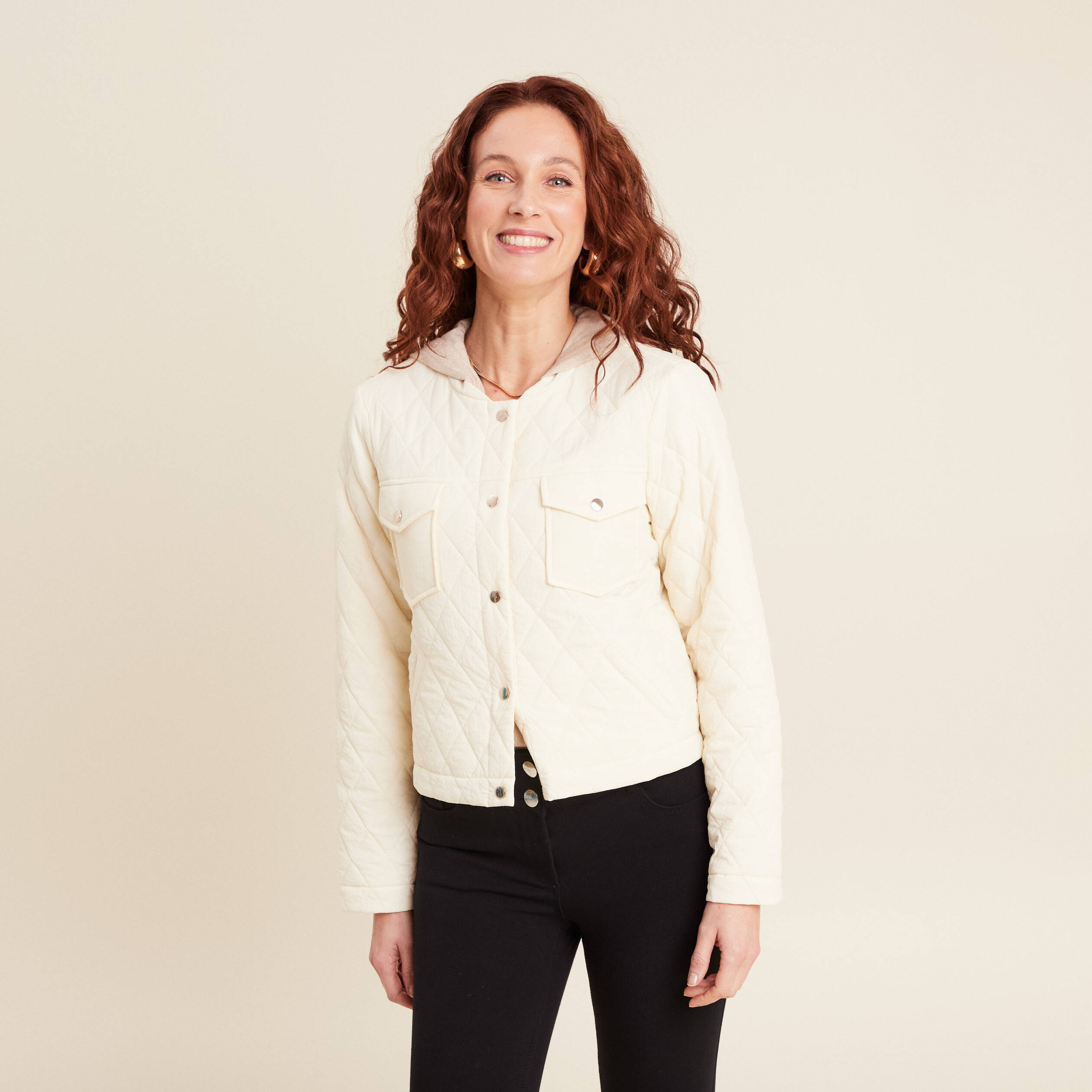 Veste matelassée boutonnée ecru femme