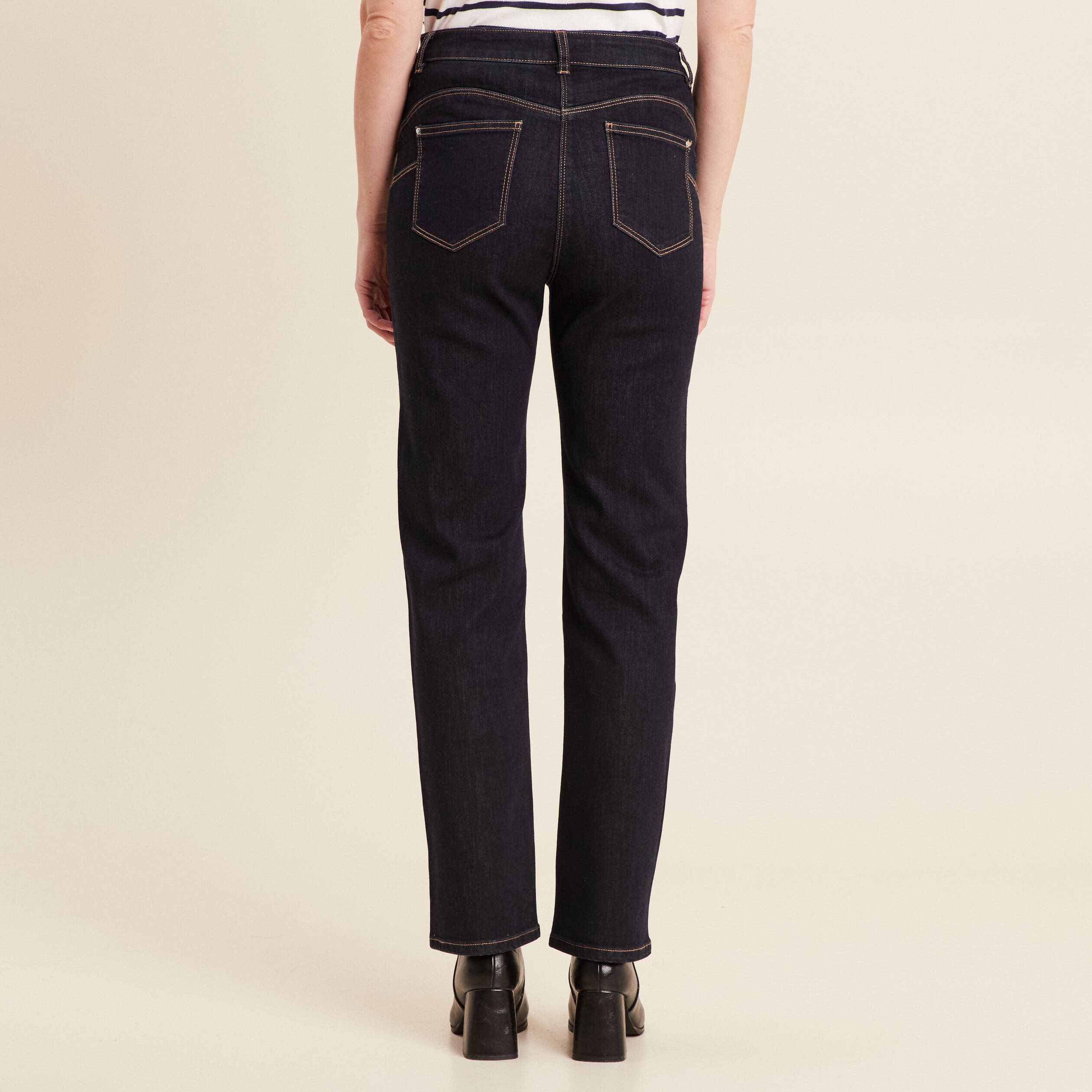 Jean droit taille haute long denim brut femme