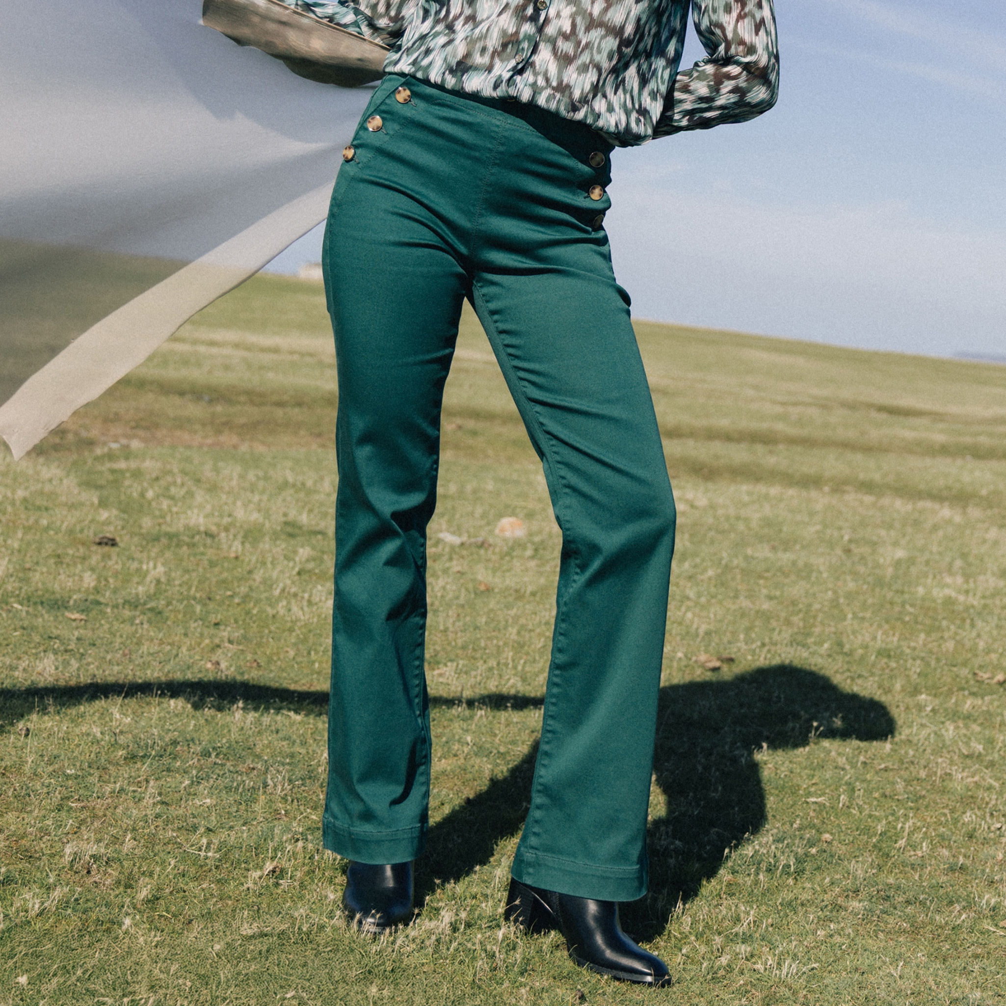 Pantalon large vert avec ceinture pour fille - mallard green | Tape à l'oeil
