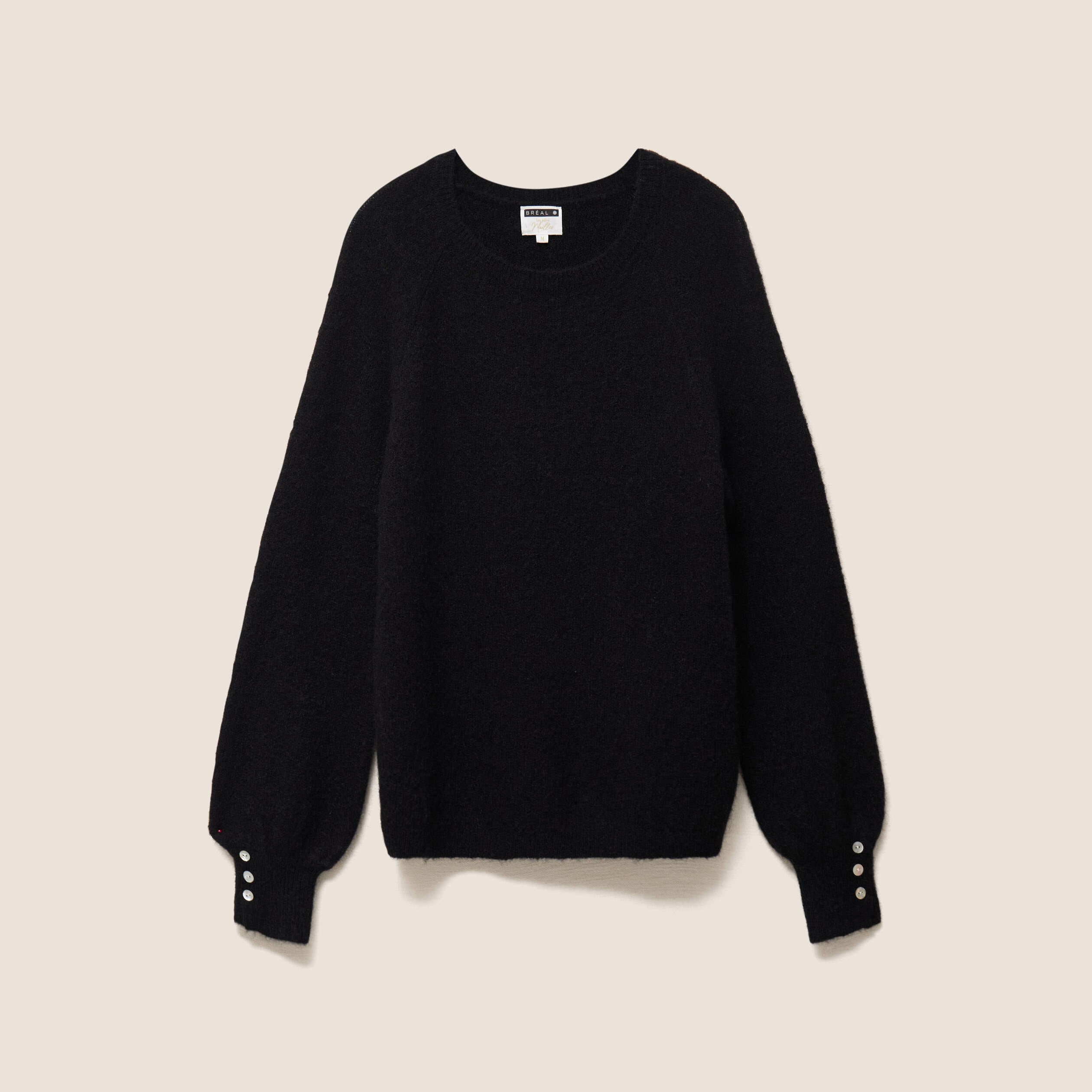Pull col rond manches longues noir femme