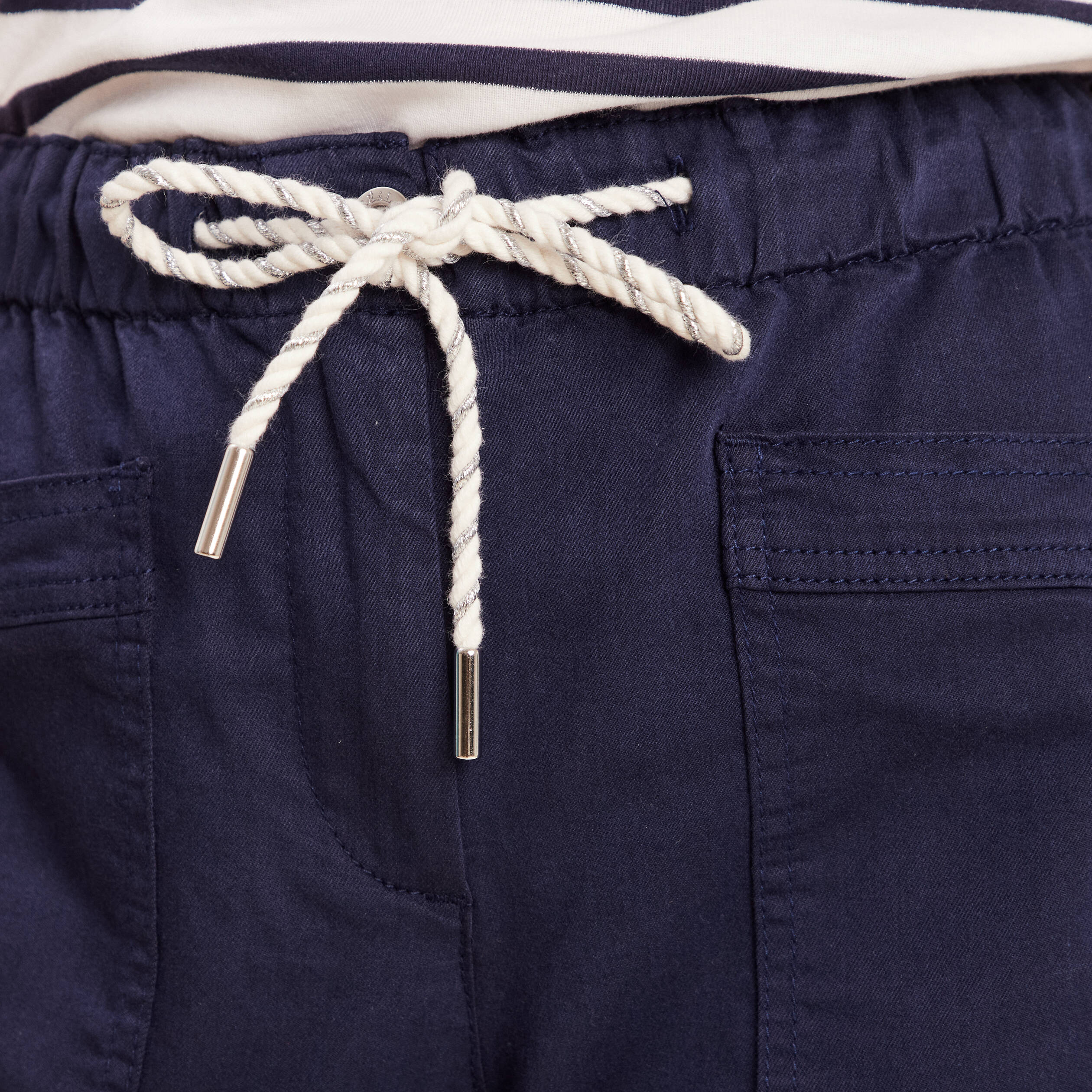 Pantalon coupe droite à coulisse bleu marine femme