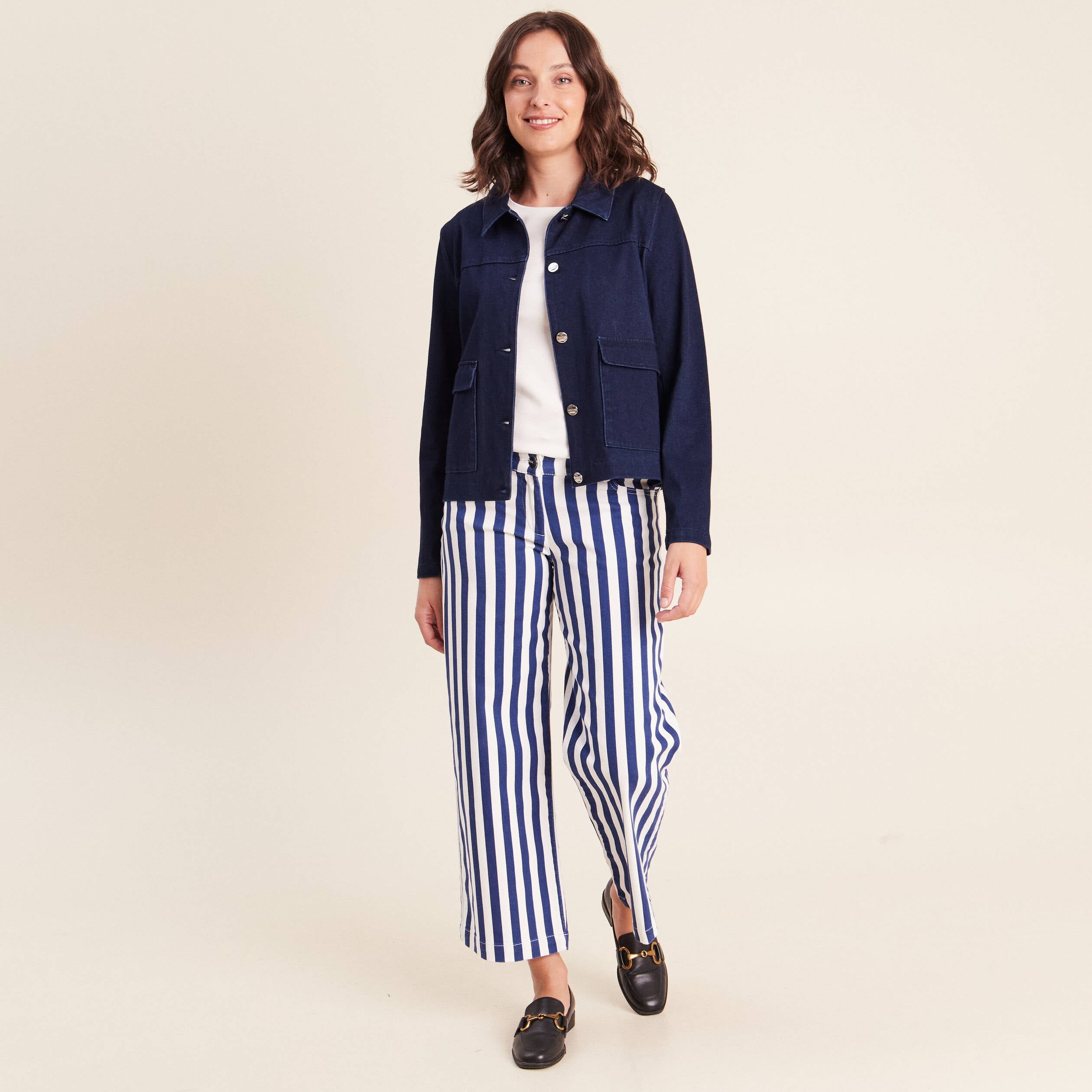 Veste doubl&eacute;e denim stone femme