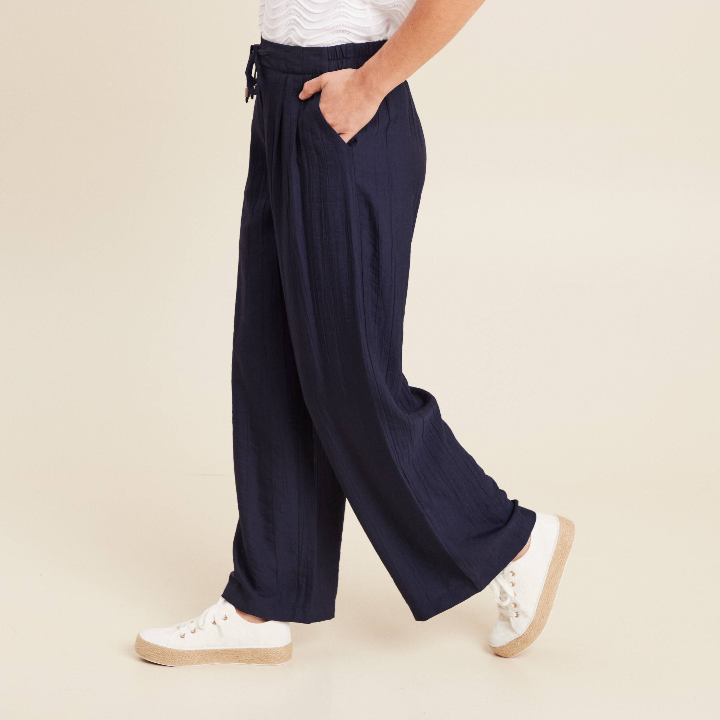 pantalon taille haute bleu marine femme Pantalon taille haute bleu marine femme