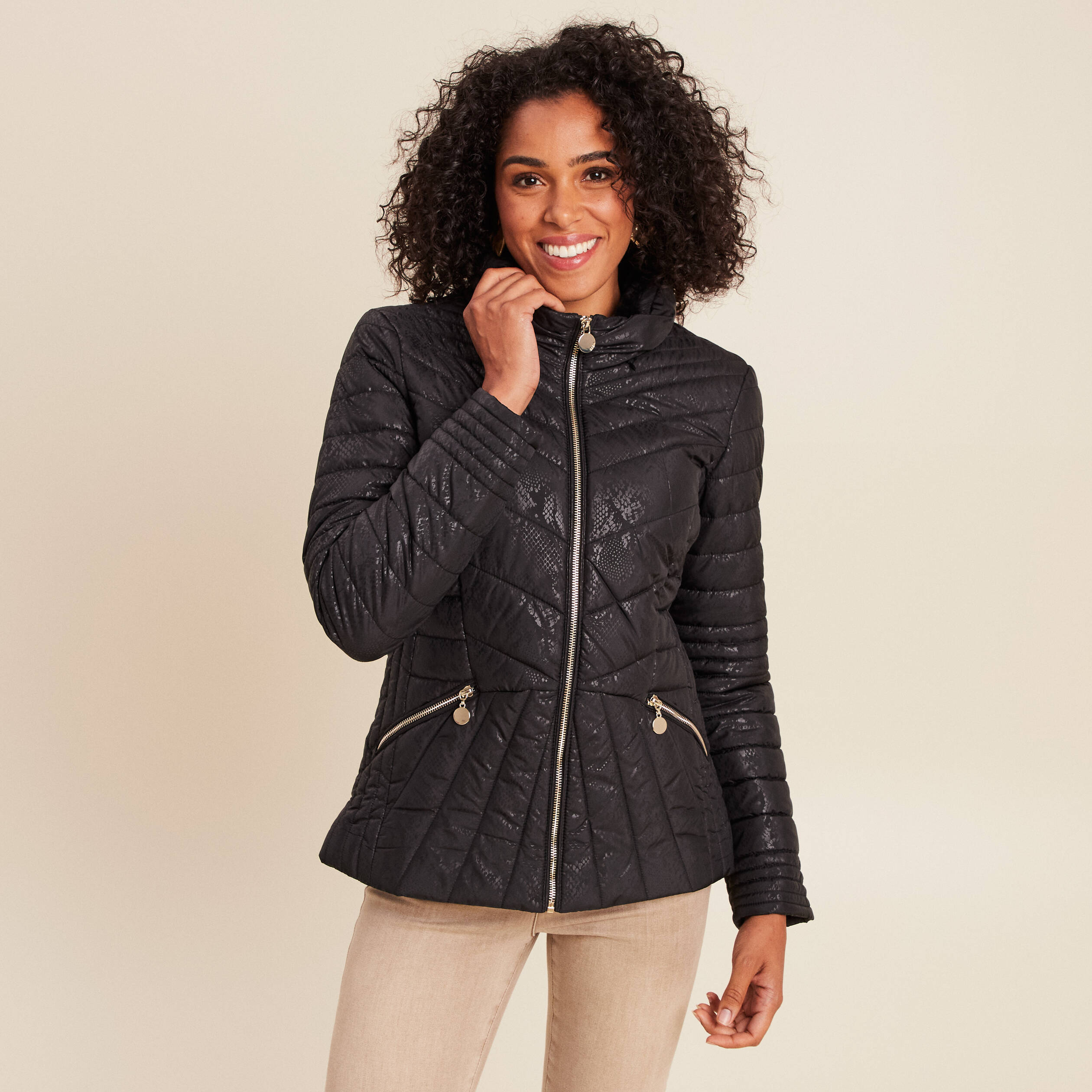 Doudoune droite à capuche déperlante noir femme Bréal