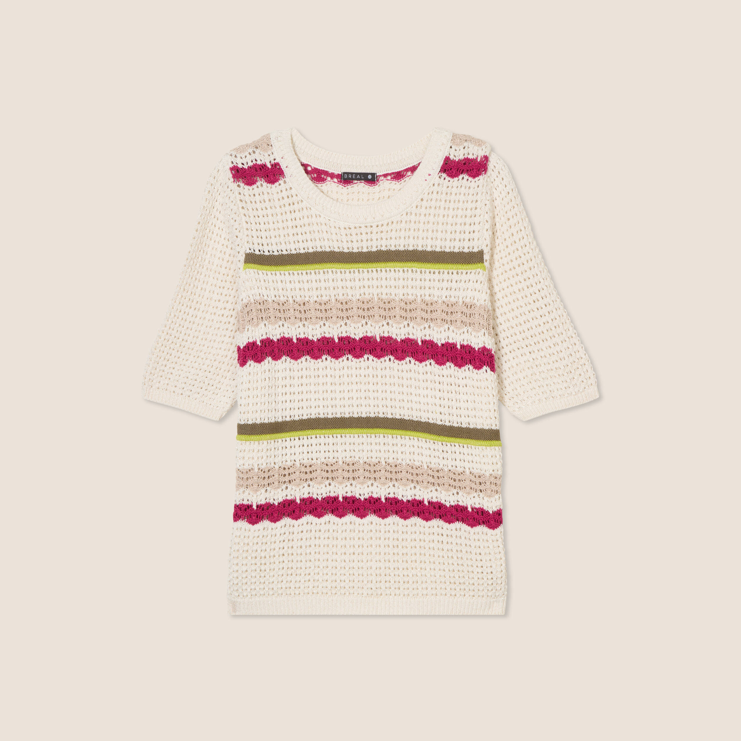 Pull dentelle col bateau multicolore femme