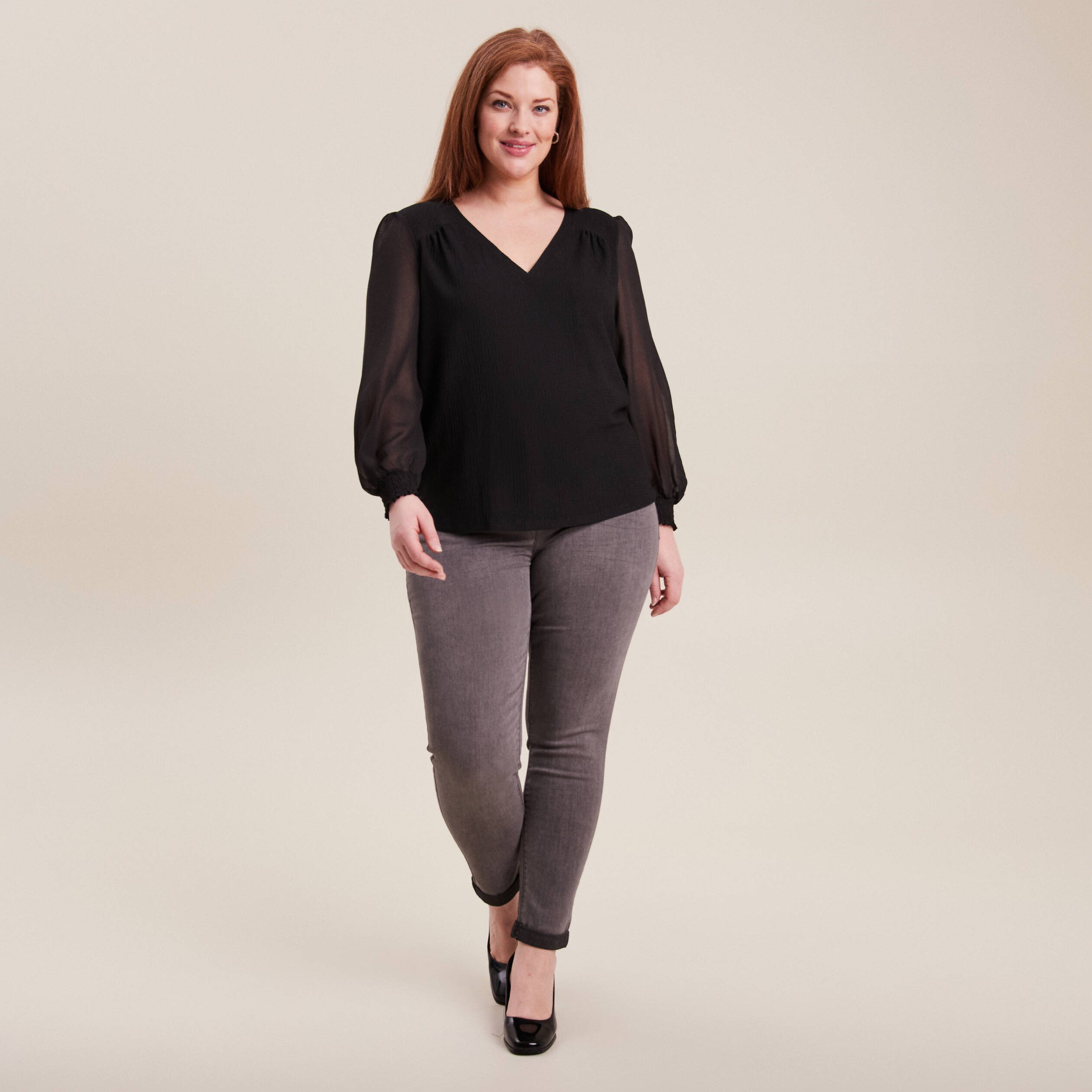 Blouse bi-matière noir femme
