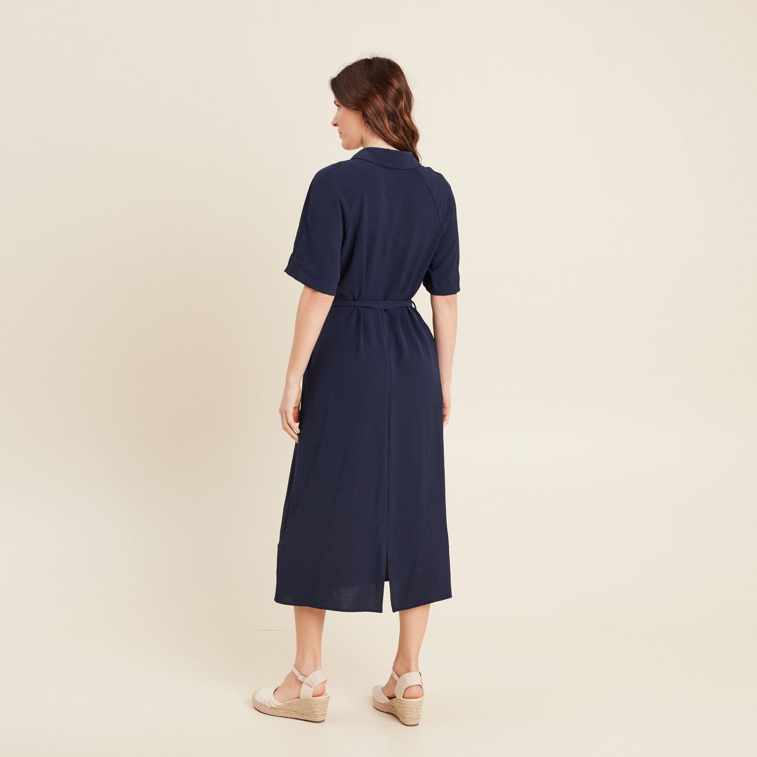Robe évasée col chemise bleu marine femme