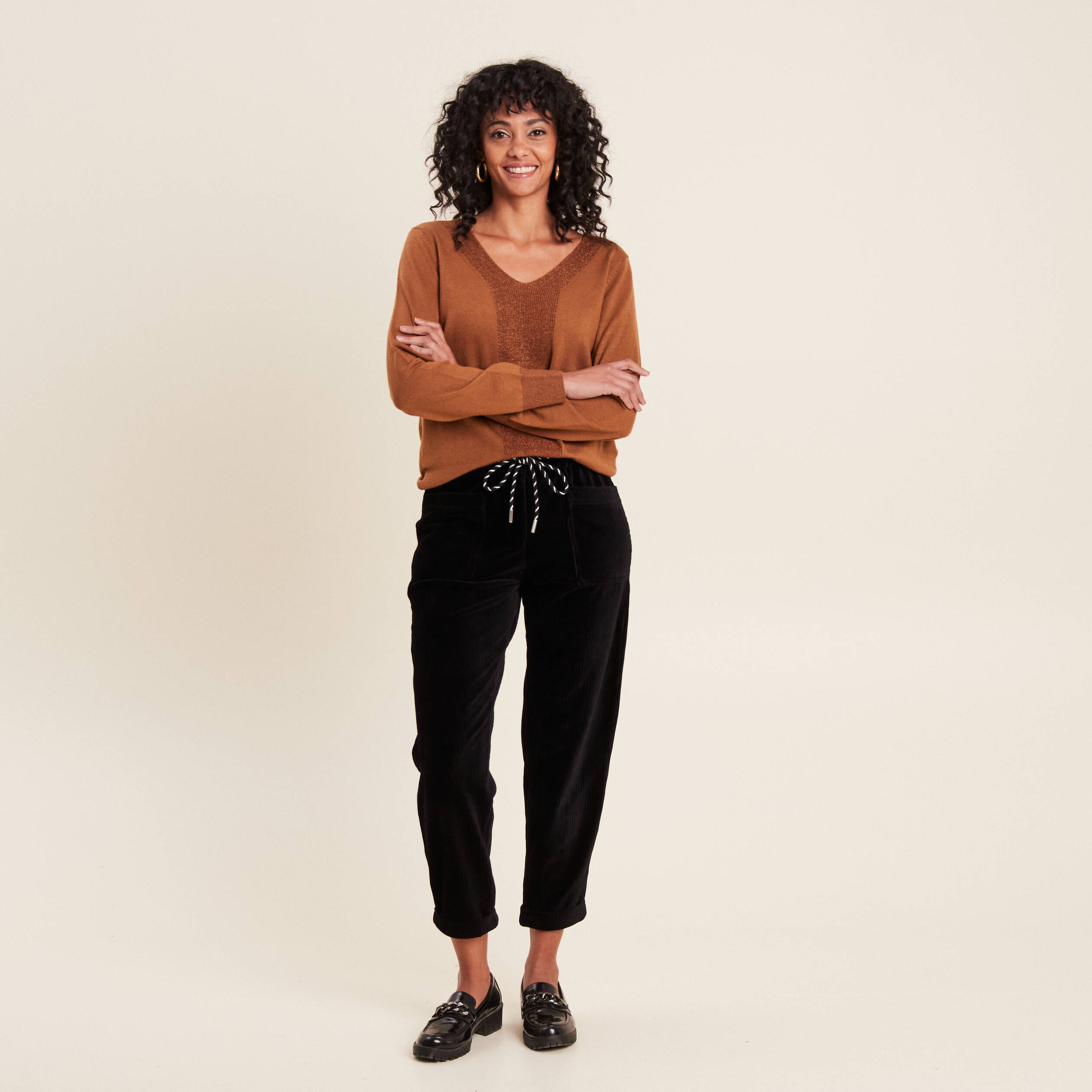 Pull manches longues marron femme