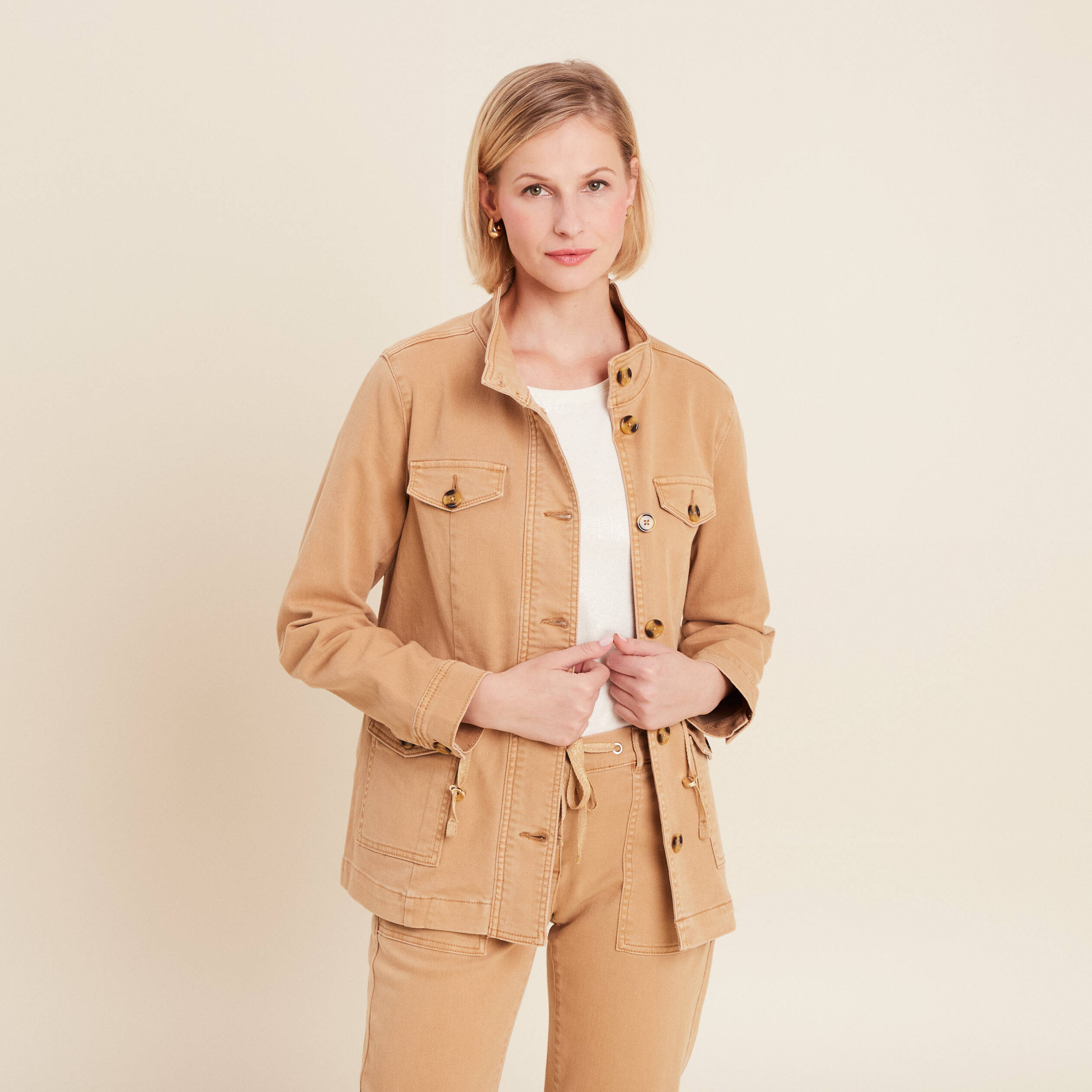 Veste boutonnée en jean marron clair femme