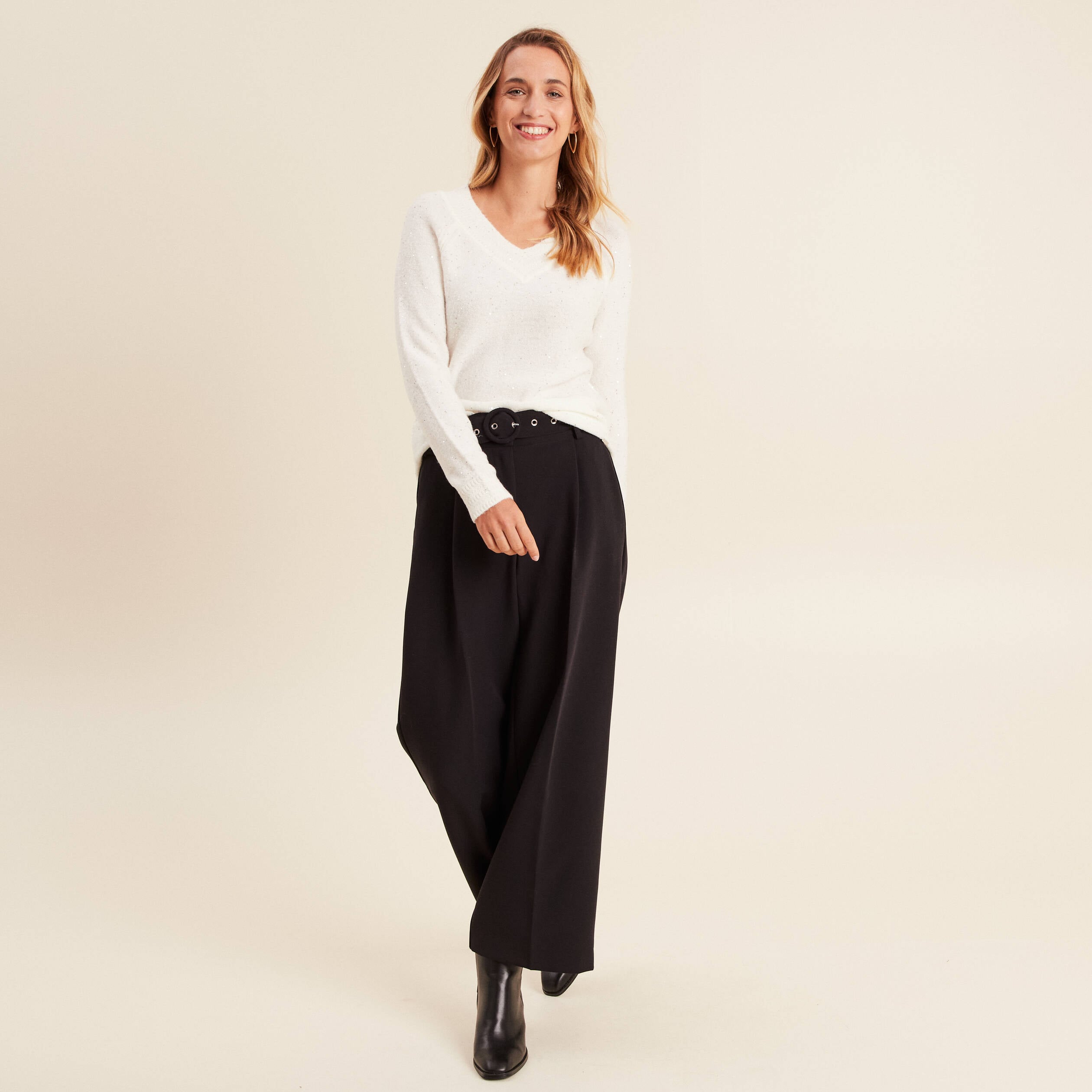Pull manches longues ecru femme