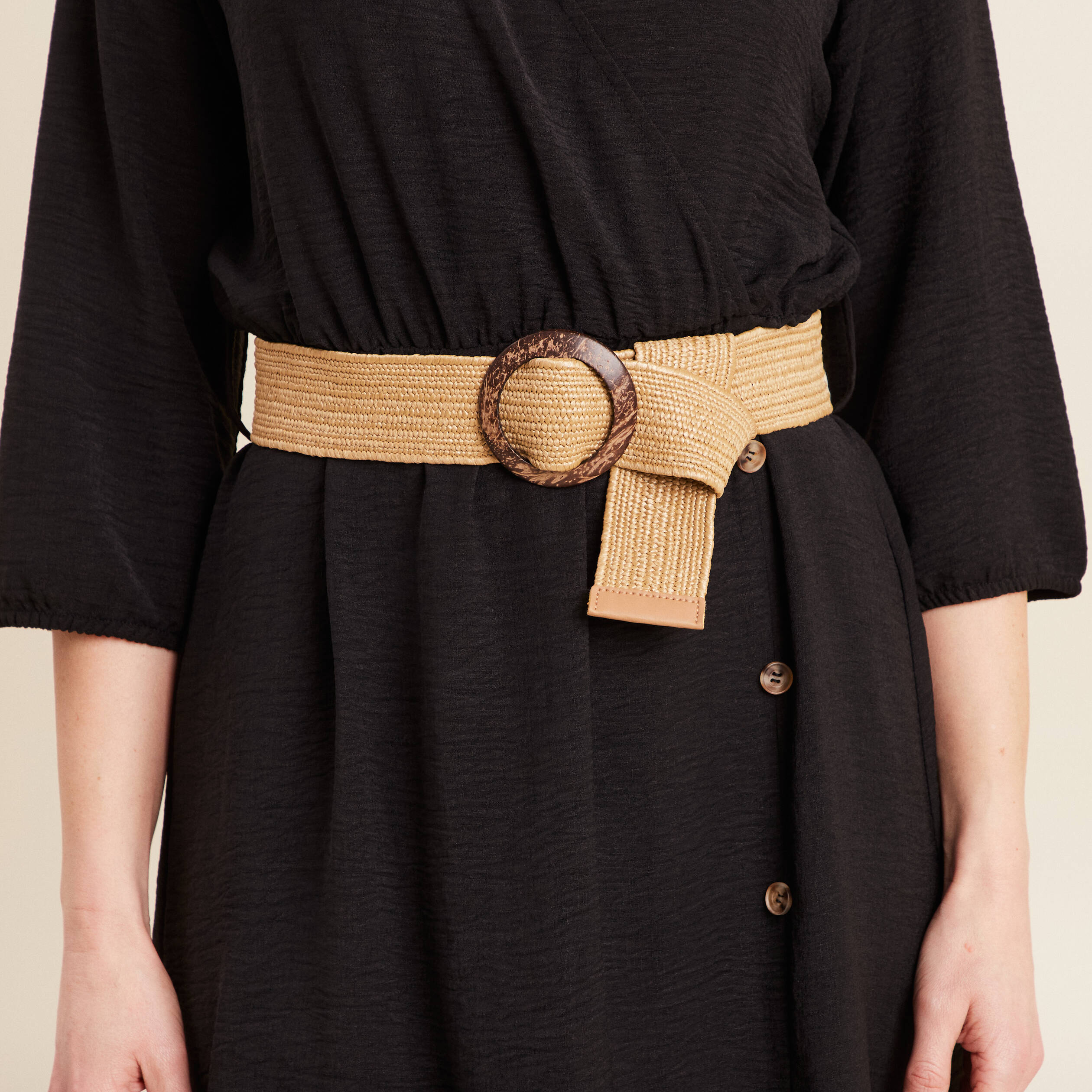 Robe droite ceinturée noir femme