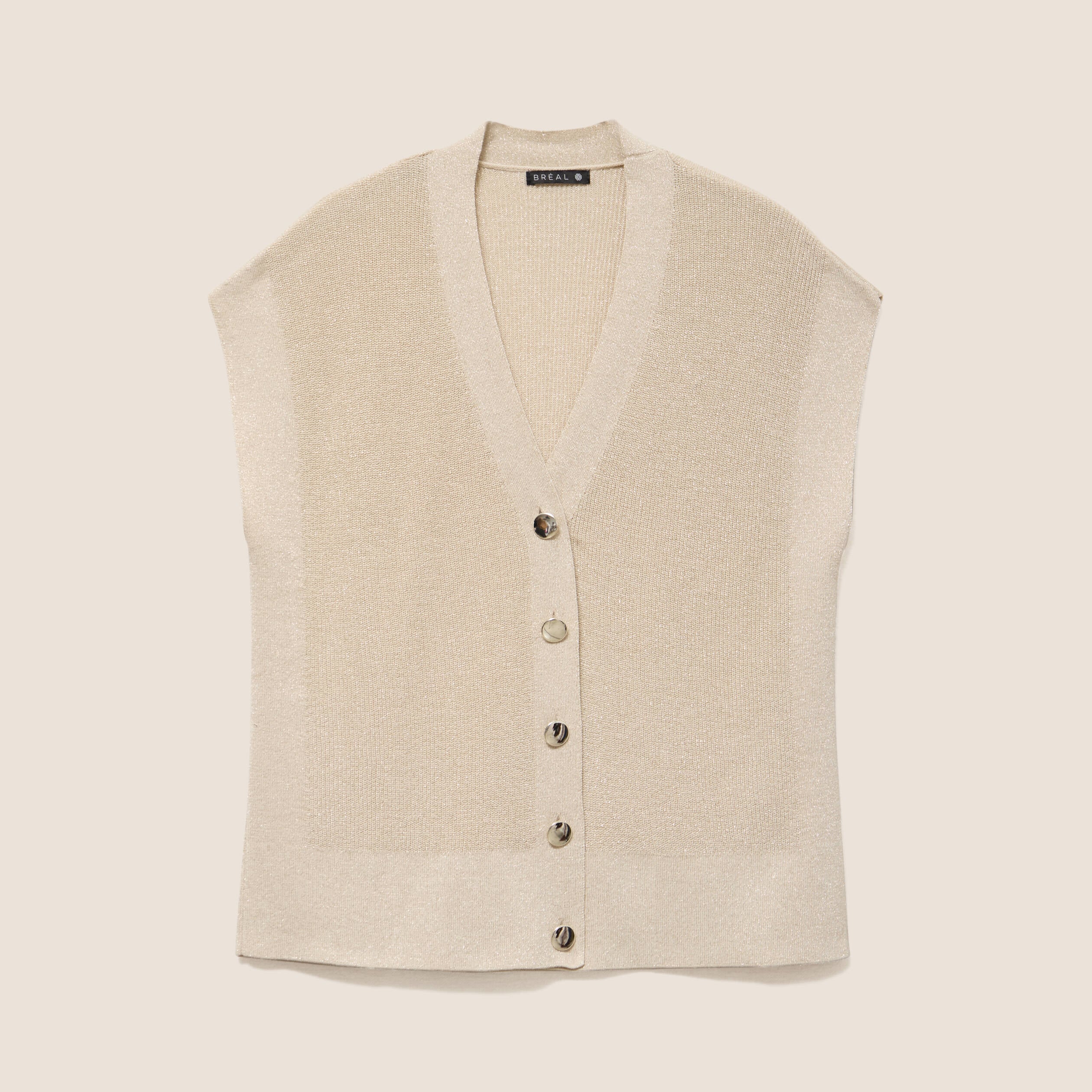 Gilet col v couleur or femme