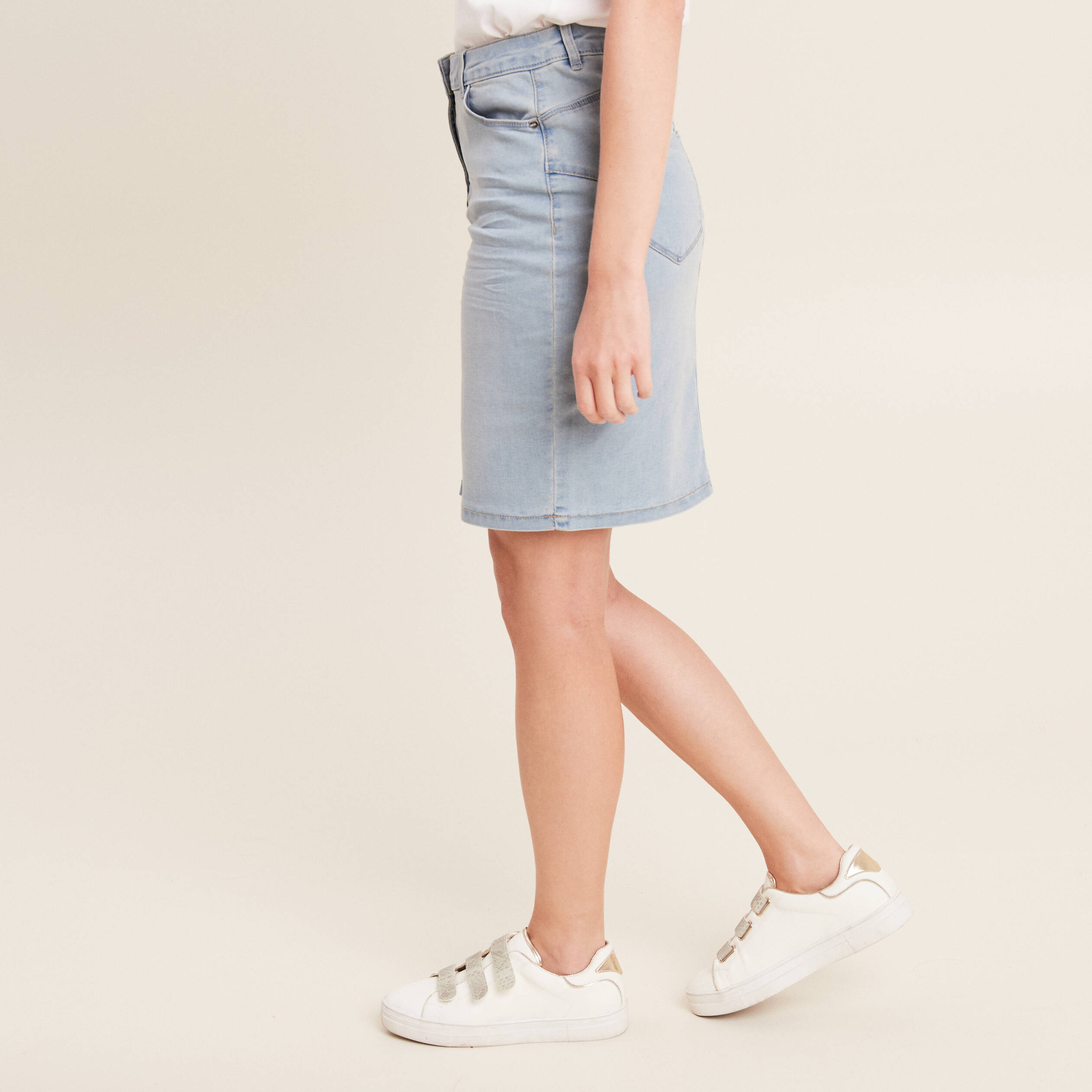 Jupe droite denim double stone femme