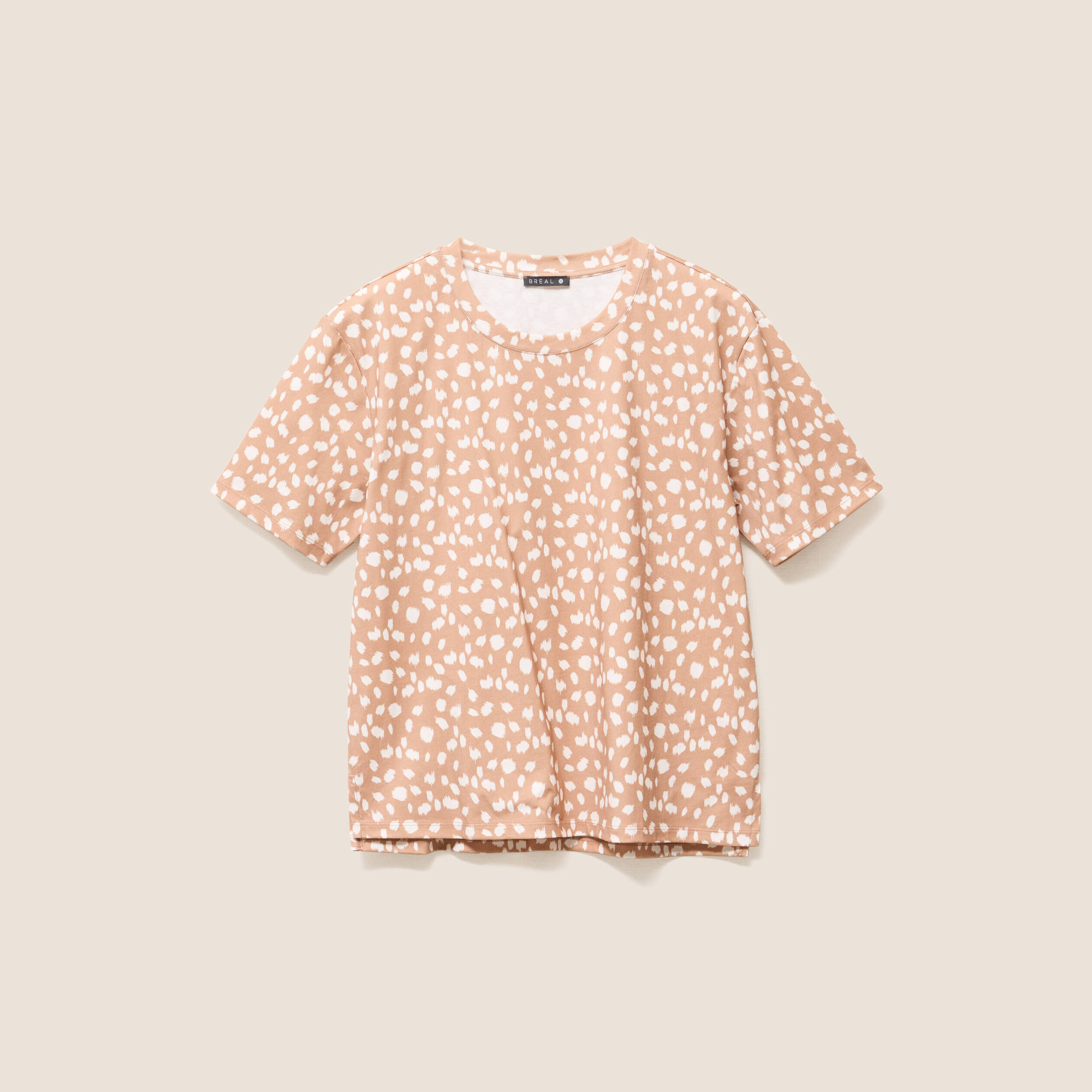 T-shirt droit col rond manches courtes marron femme