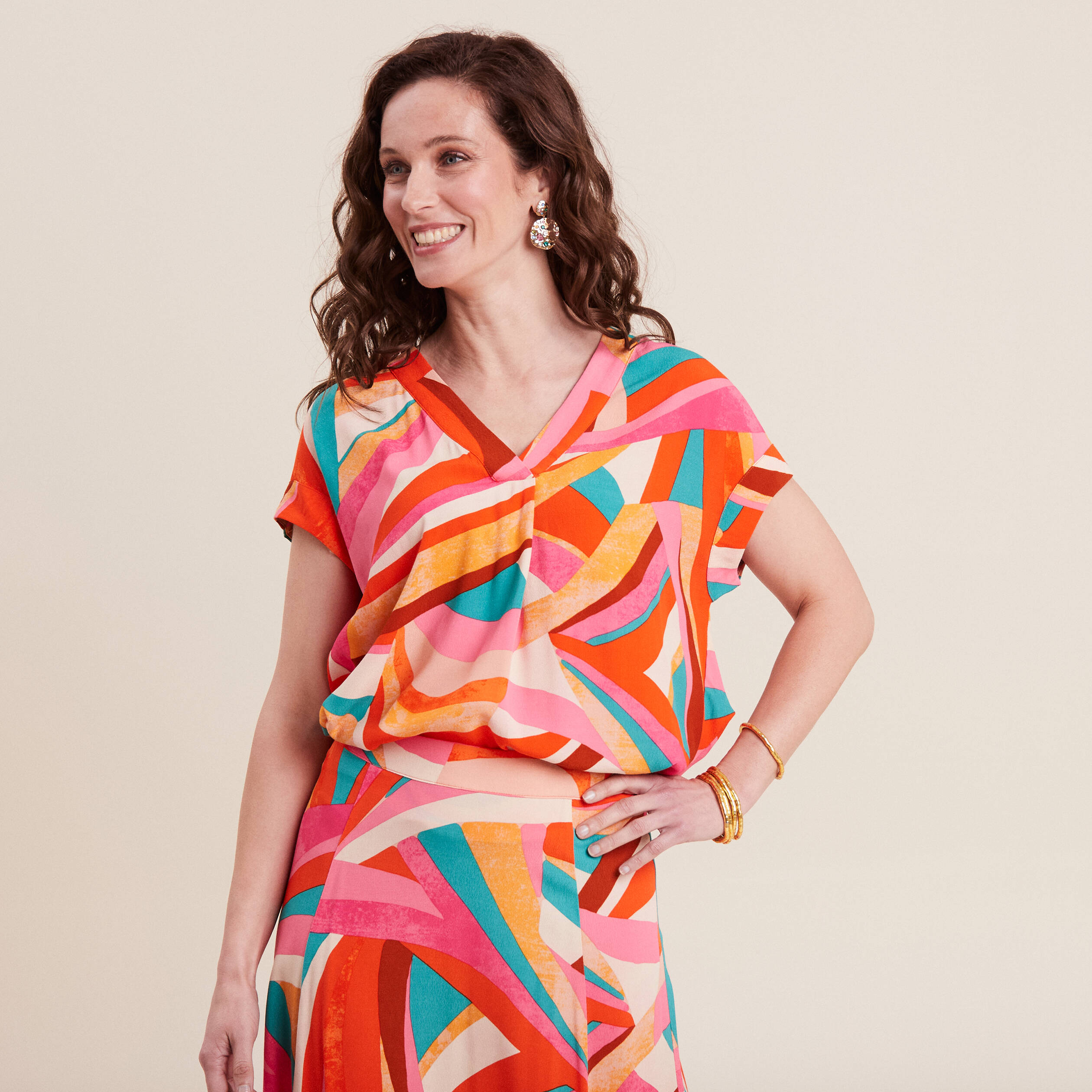 Blouse manches courtes multicolore femme