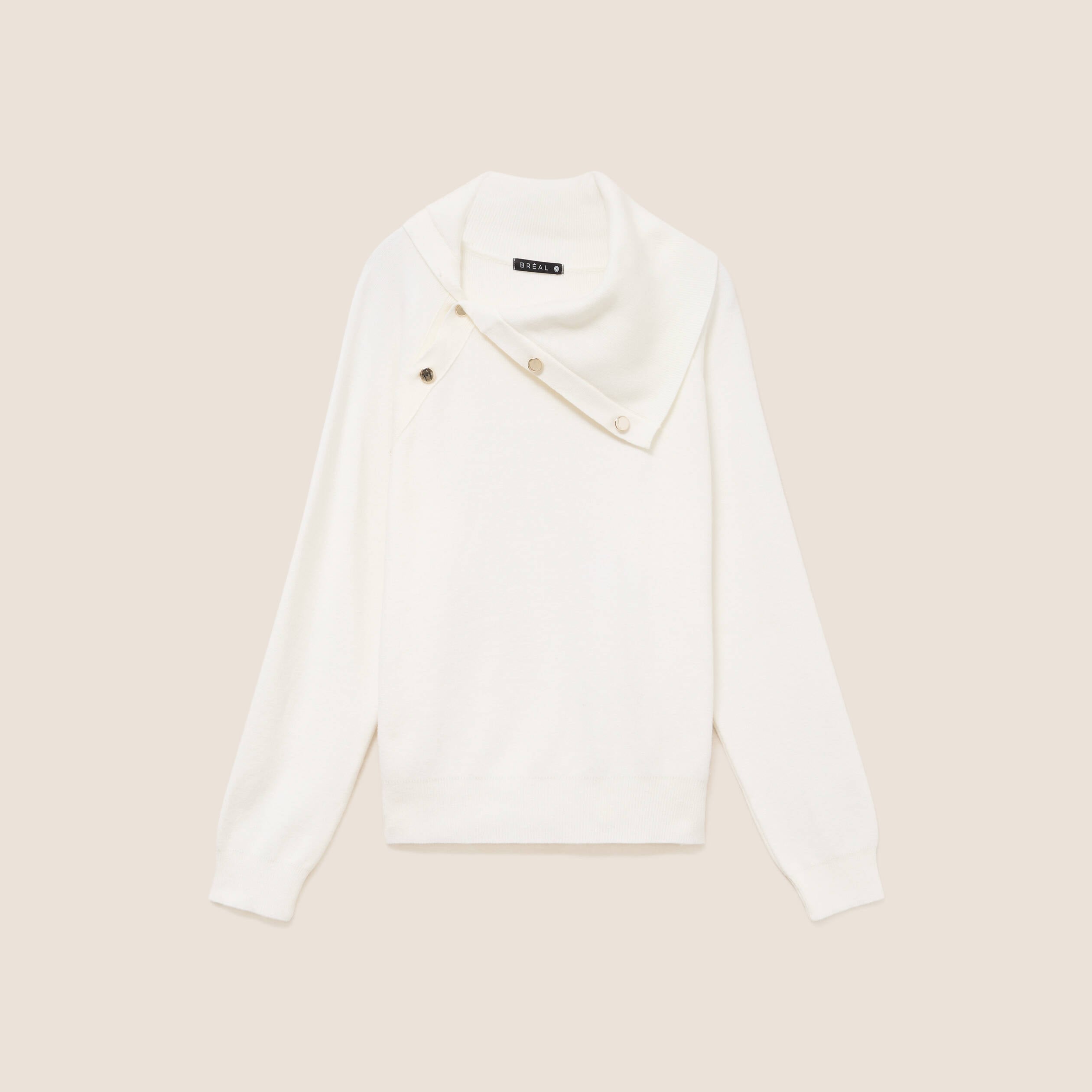 Pull droit col montant manches longues ecru femme