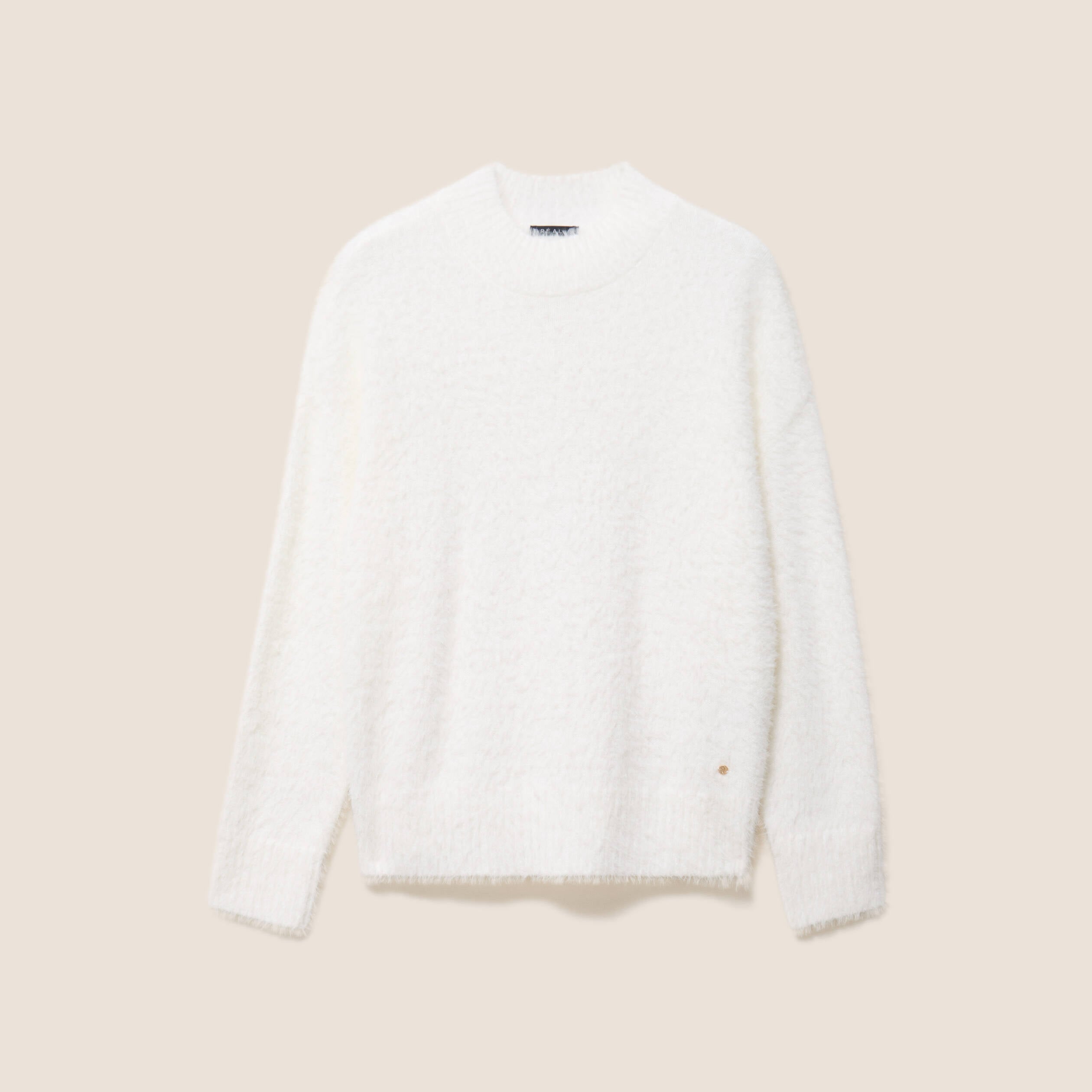 Pull col montant doux ecru femme