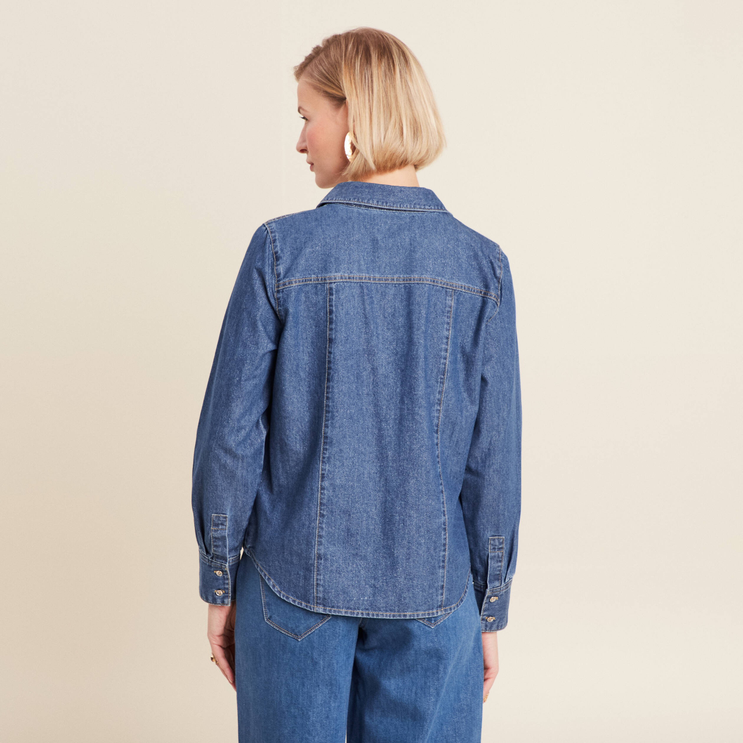 Chemise manches longues jean denim stone femme