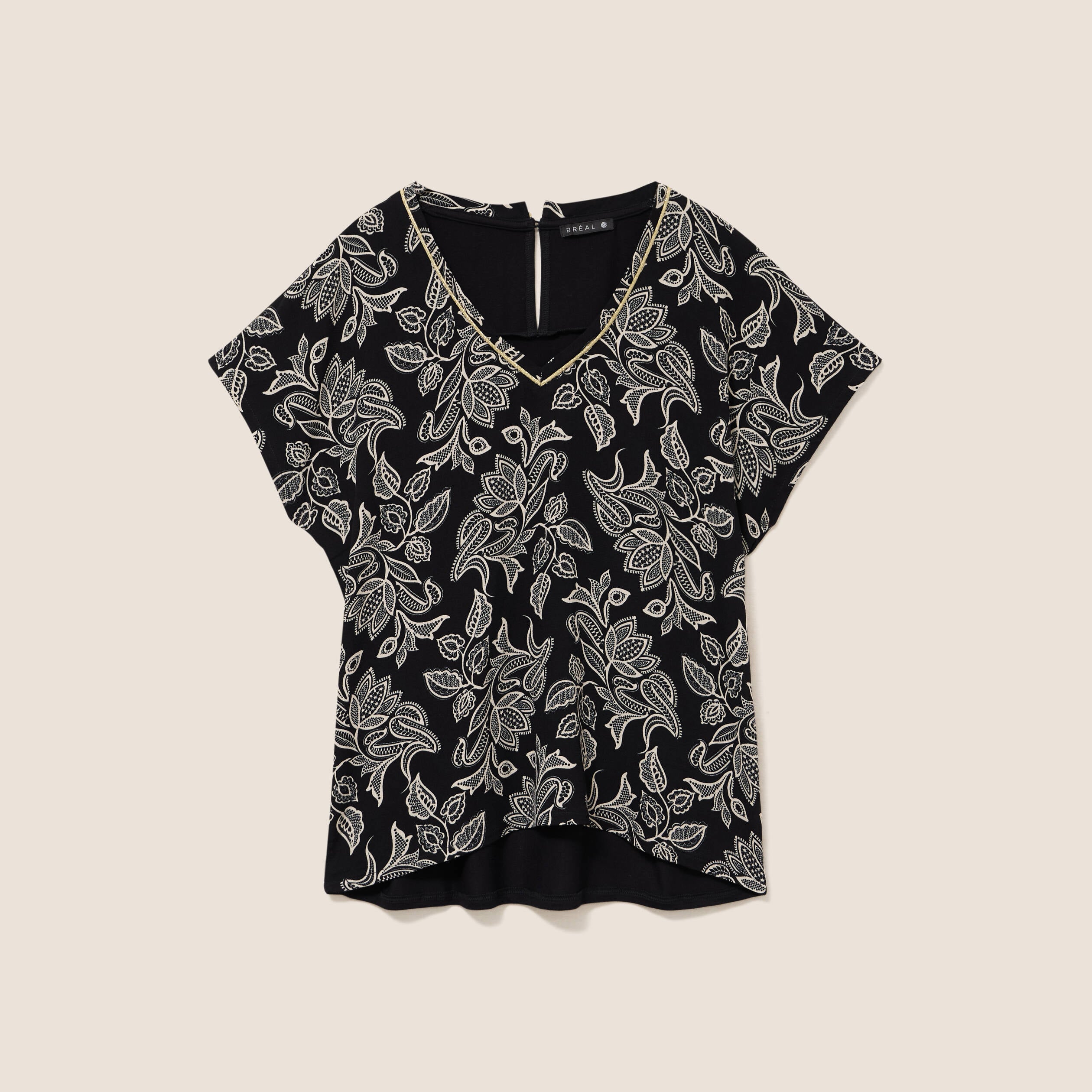 Blouse col v manches courtes noir femme