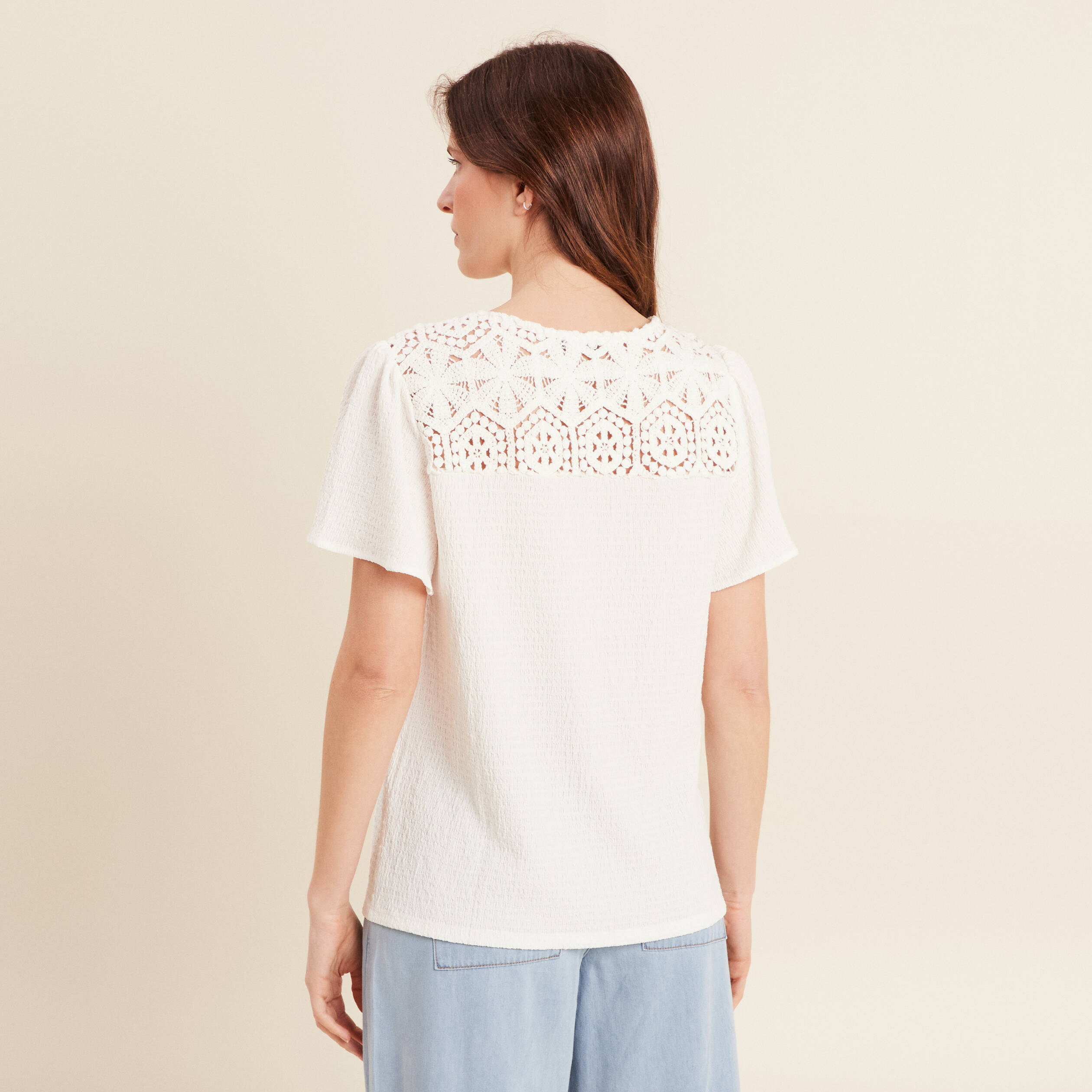 T-shirt manches courtes ecru femme