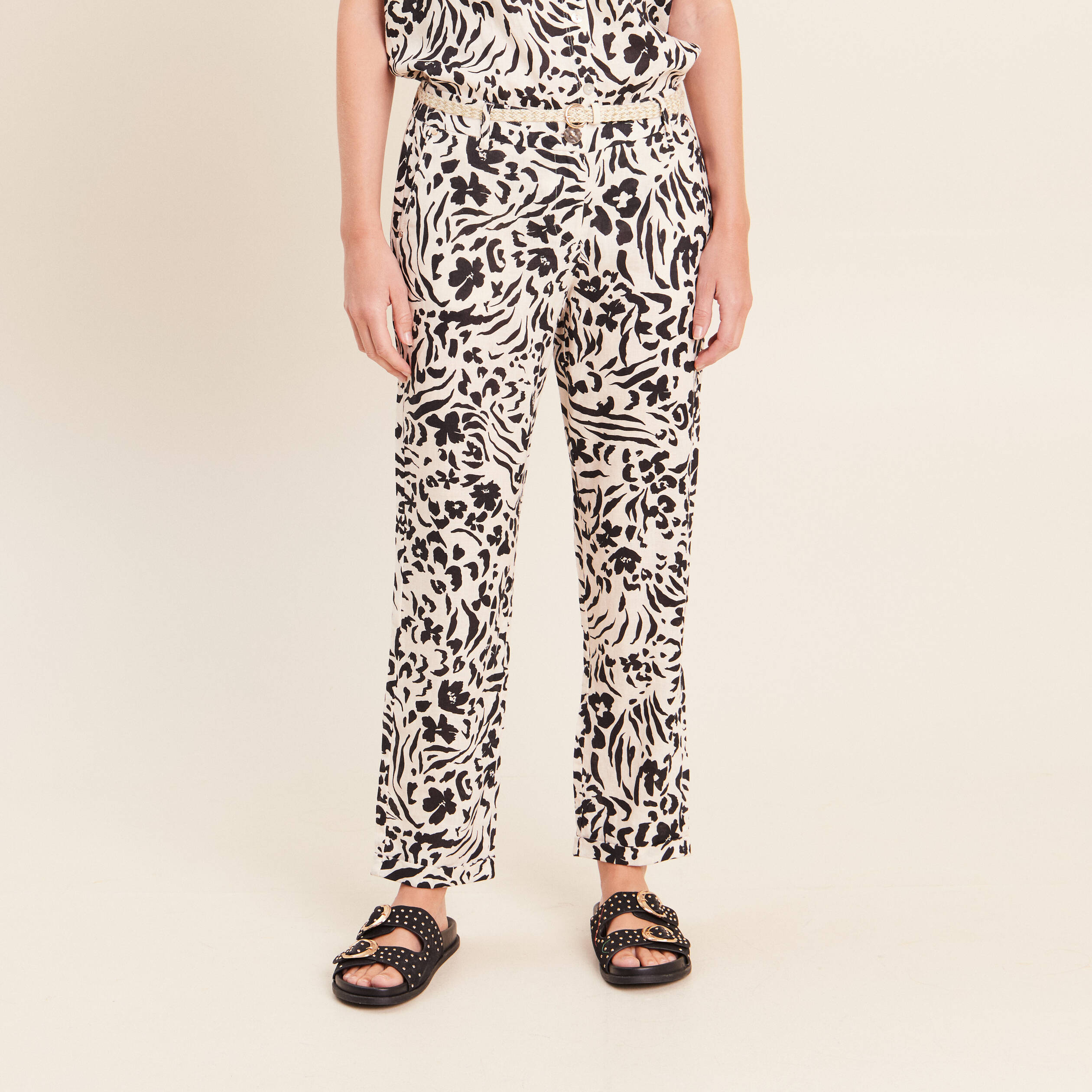 Pantalon coupe chino en lin blanc femme