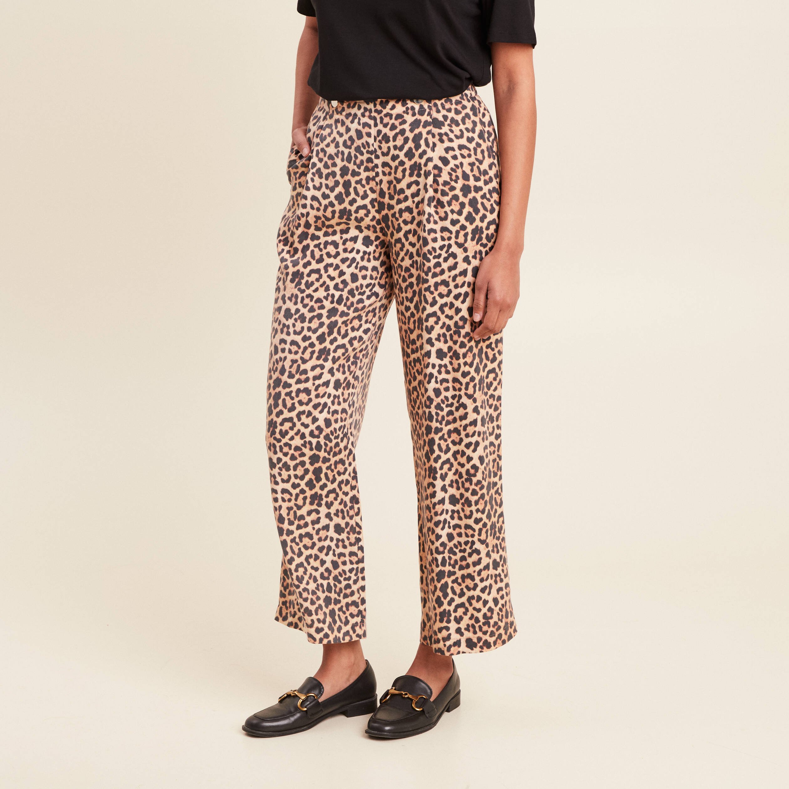 Pantalon flou taille haute sable femme