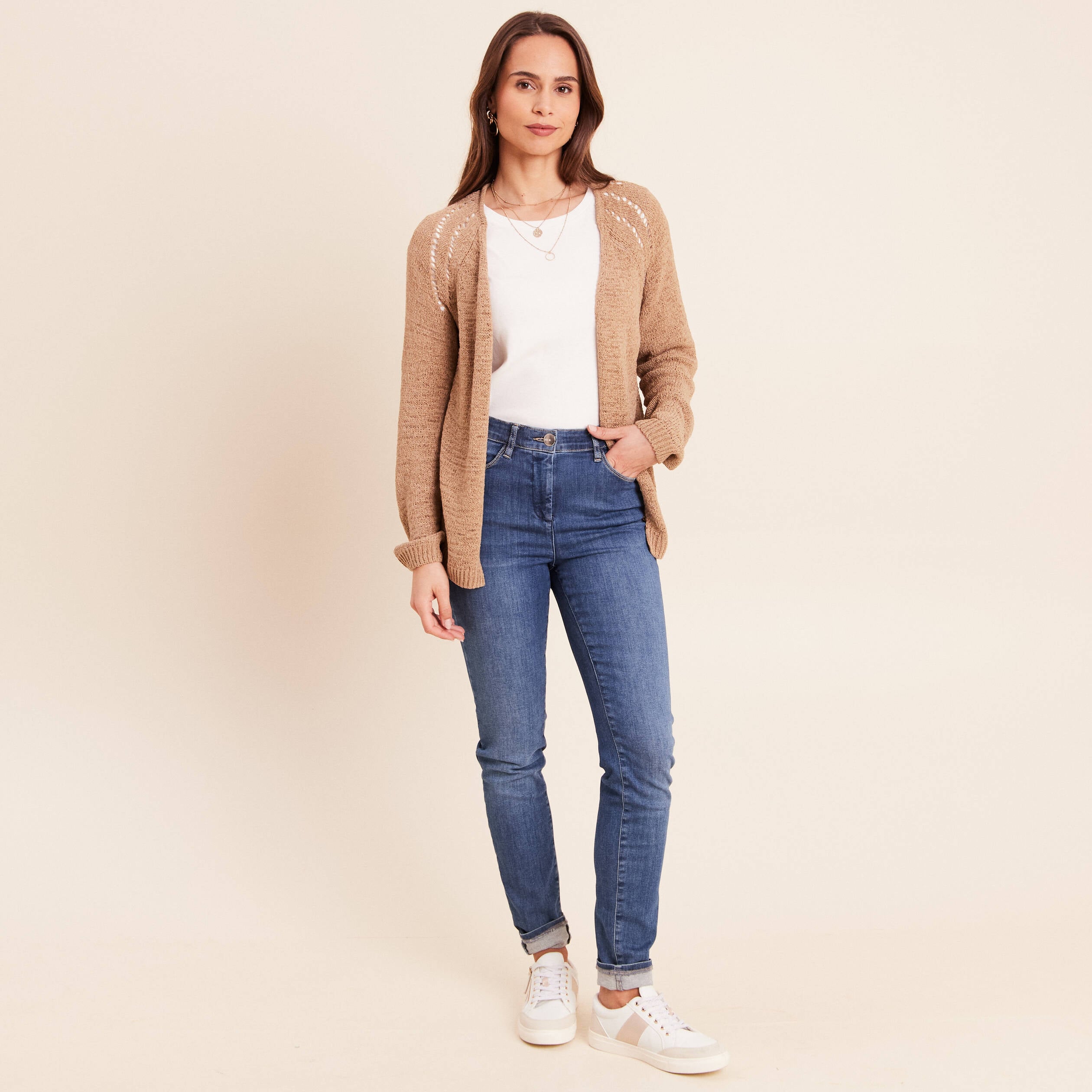 Gilet manches longues sable femme