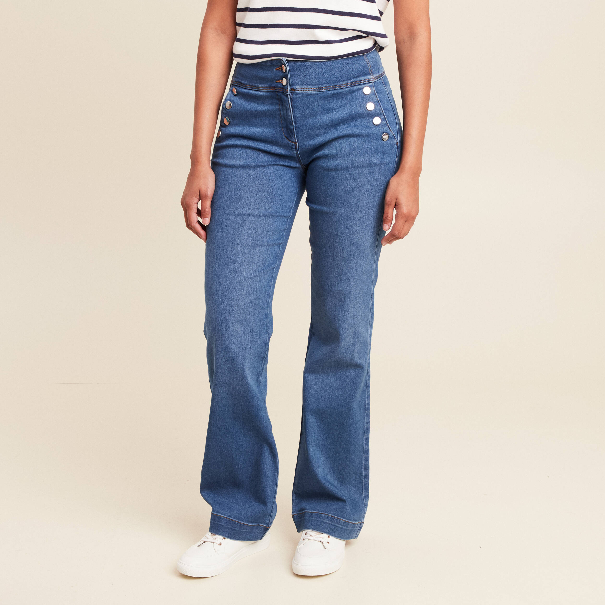 Jean bootcut taille haute denim stone femme