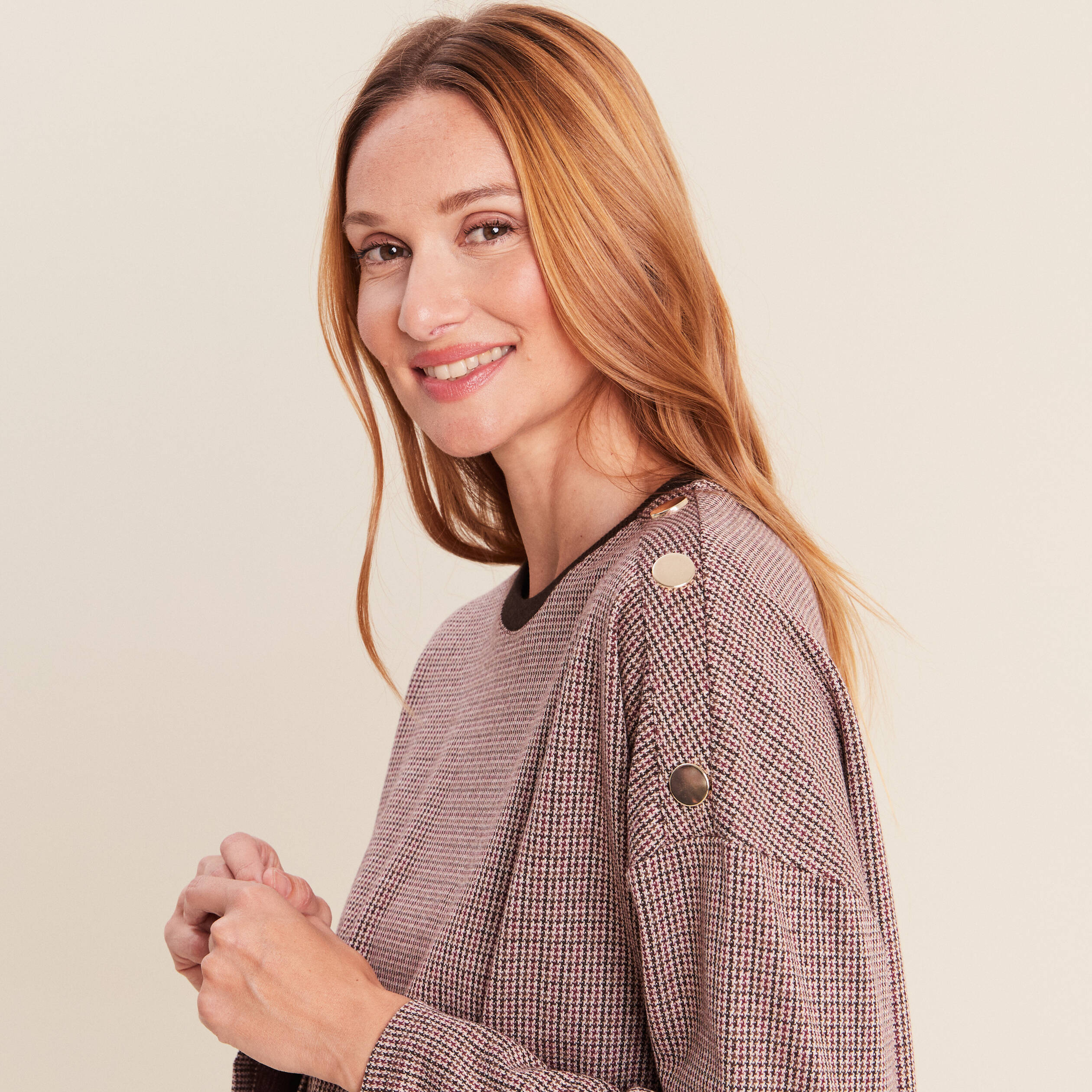 T-shirt ample jacquard manches longues multicolore femme