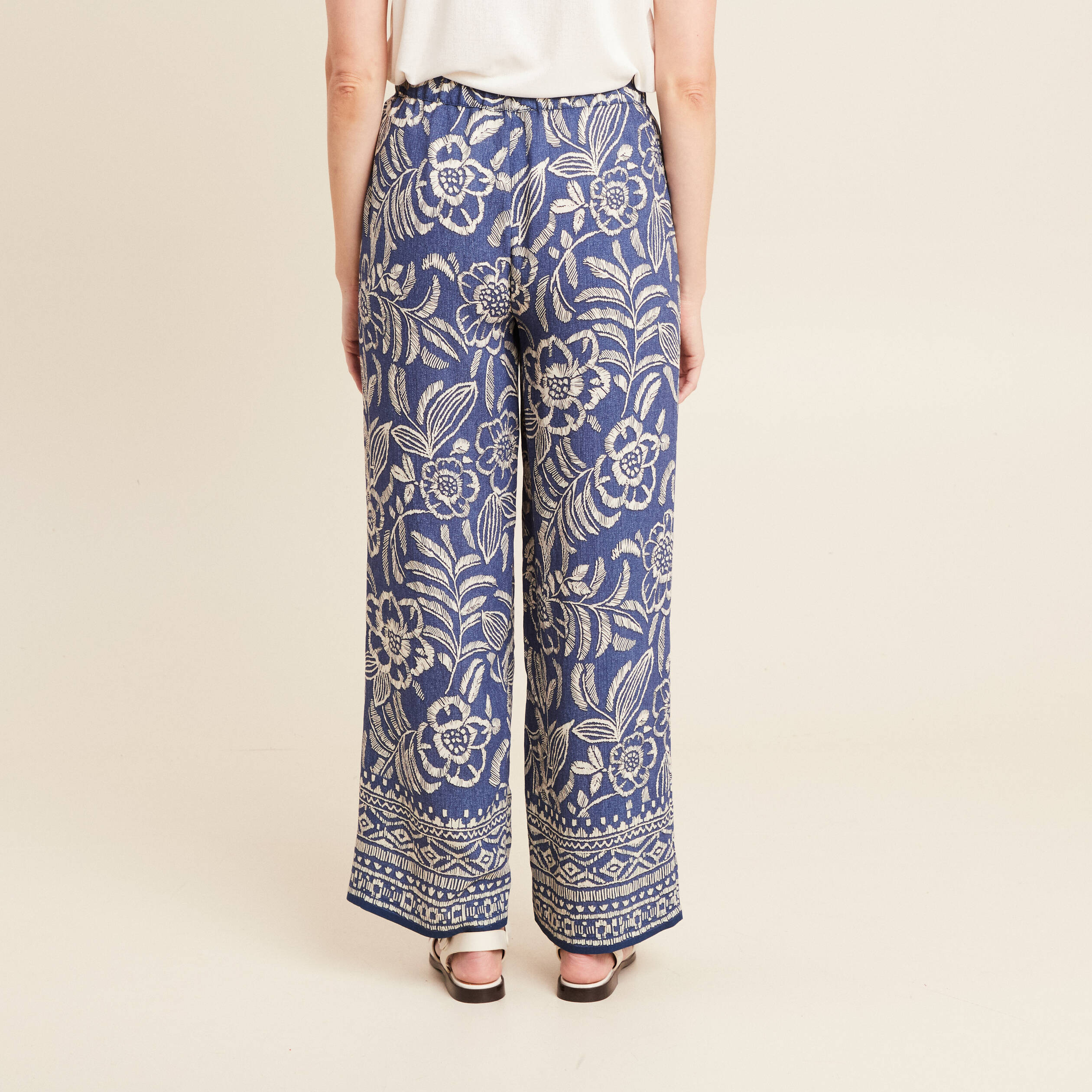 pantalon large taille haute bleu femme Pantalon large taille haute bleu femme