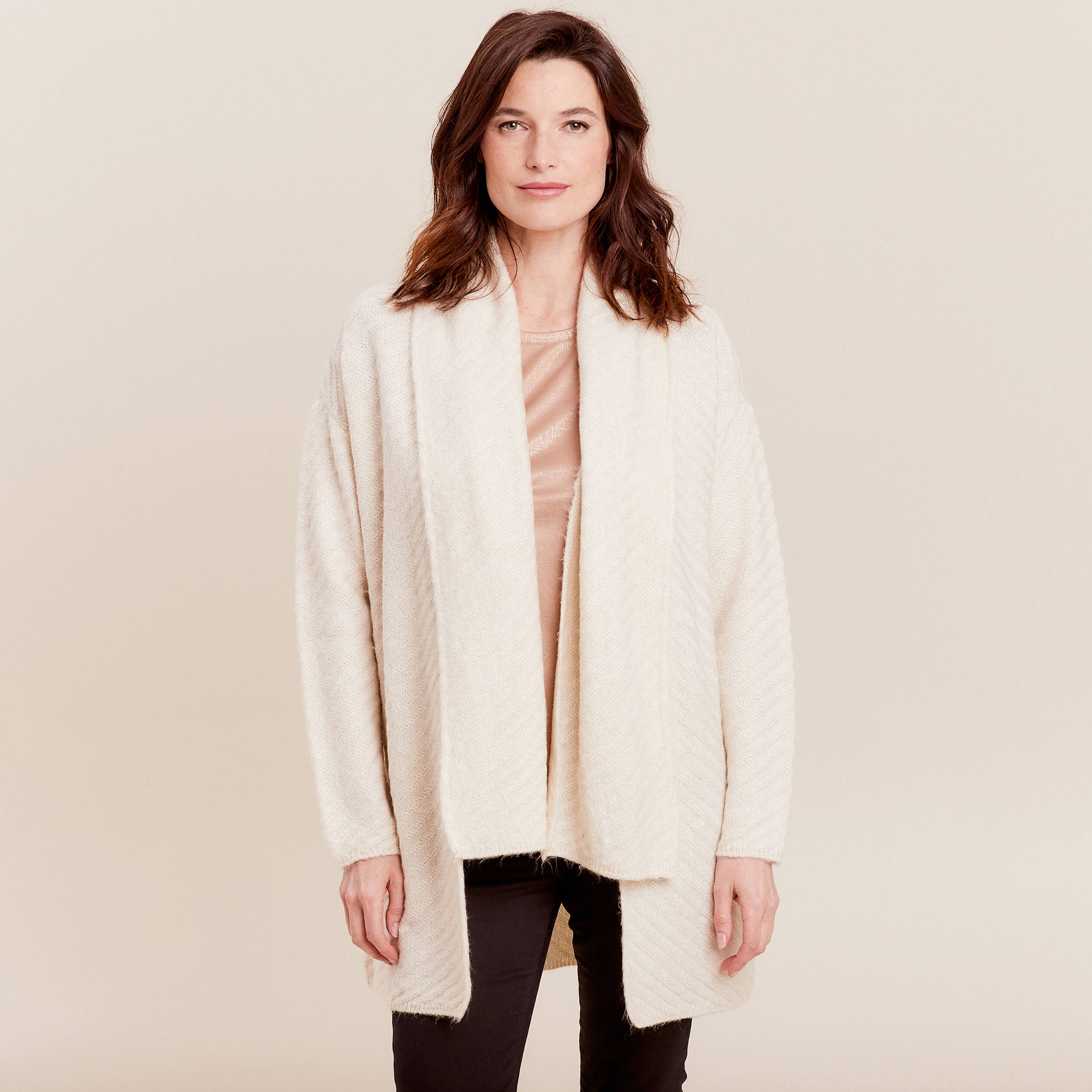 Gilet manches longues creme femme