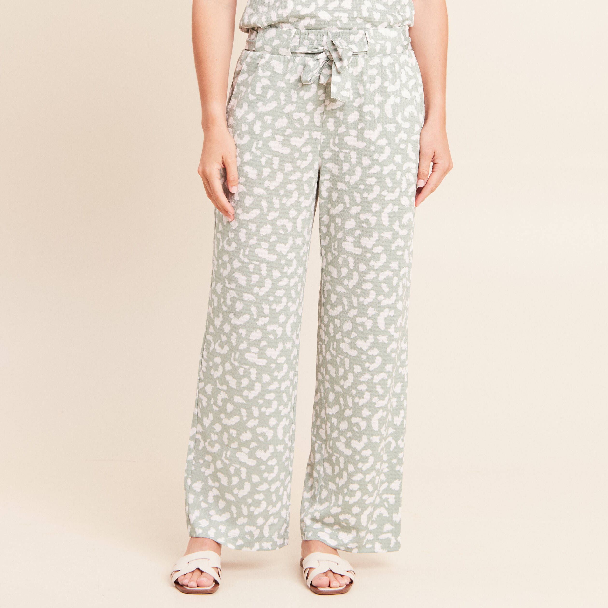 Pantalon coupe large 7/8&egrave;me taille haute taupe femme