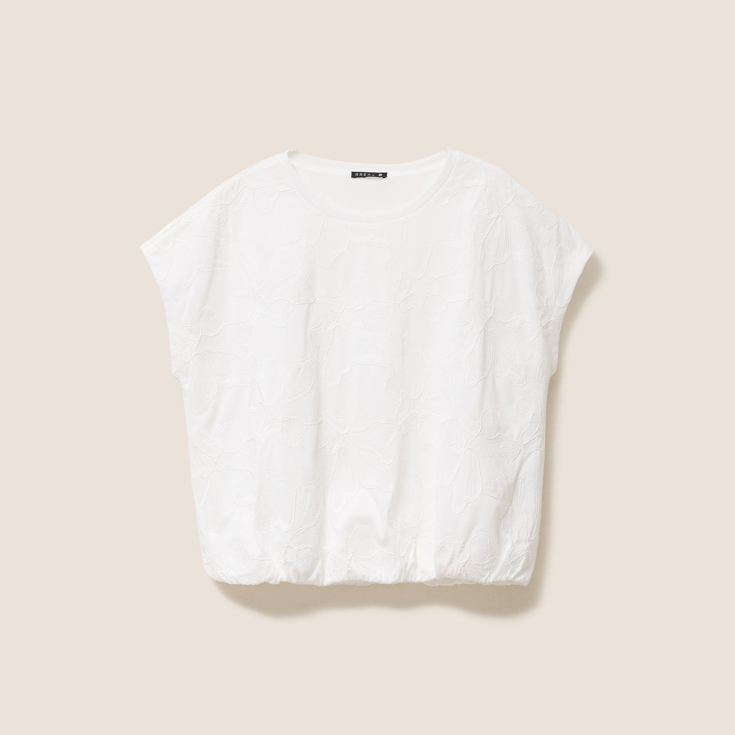T-shirt col rond manches courtes doubl&eacute;e ecru femme