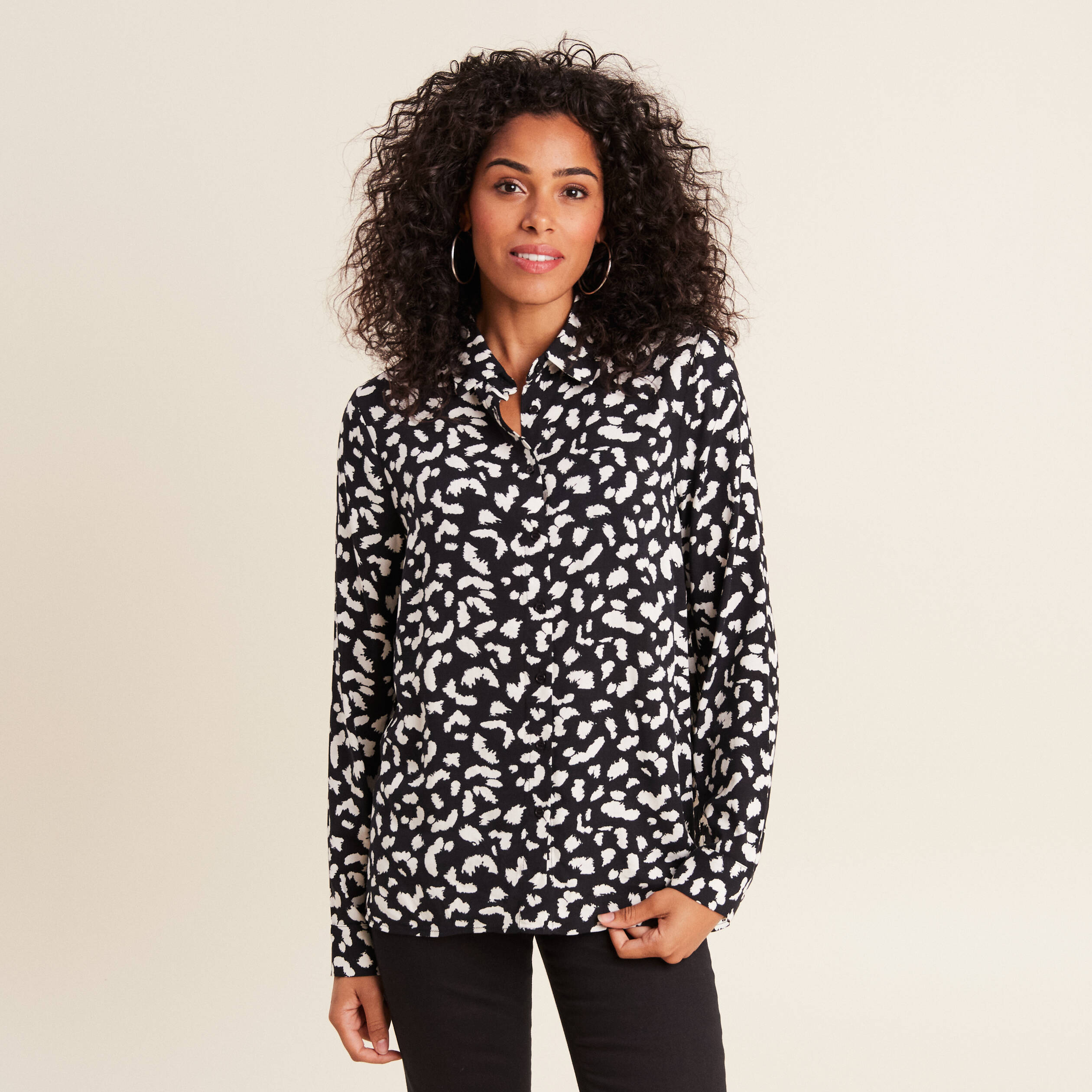 Chemise manches longues noir femme