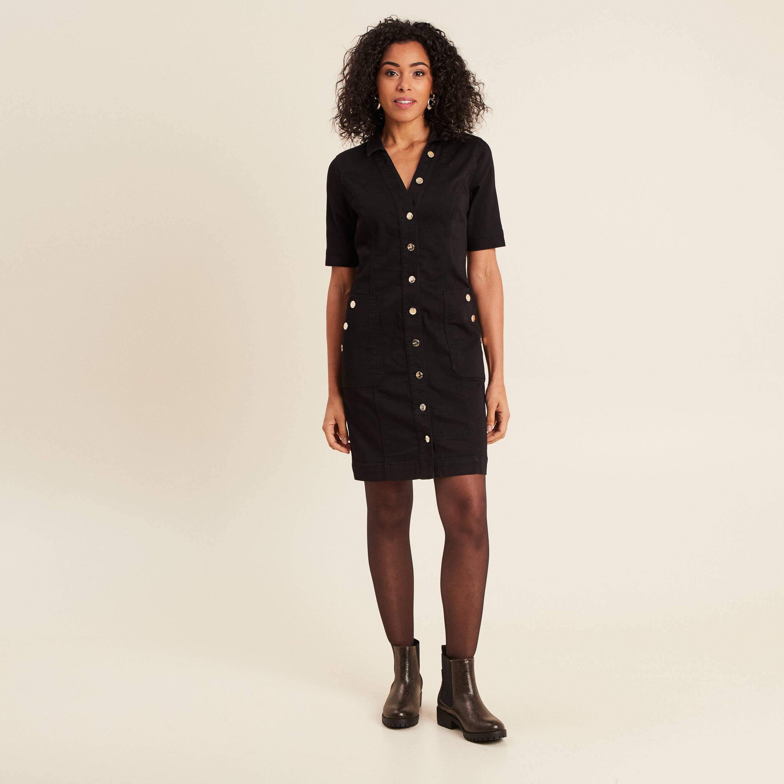 Robe droite en jean noir femme