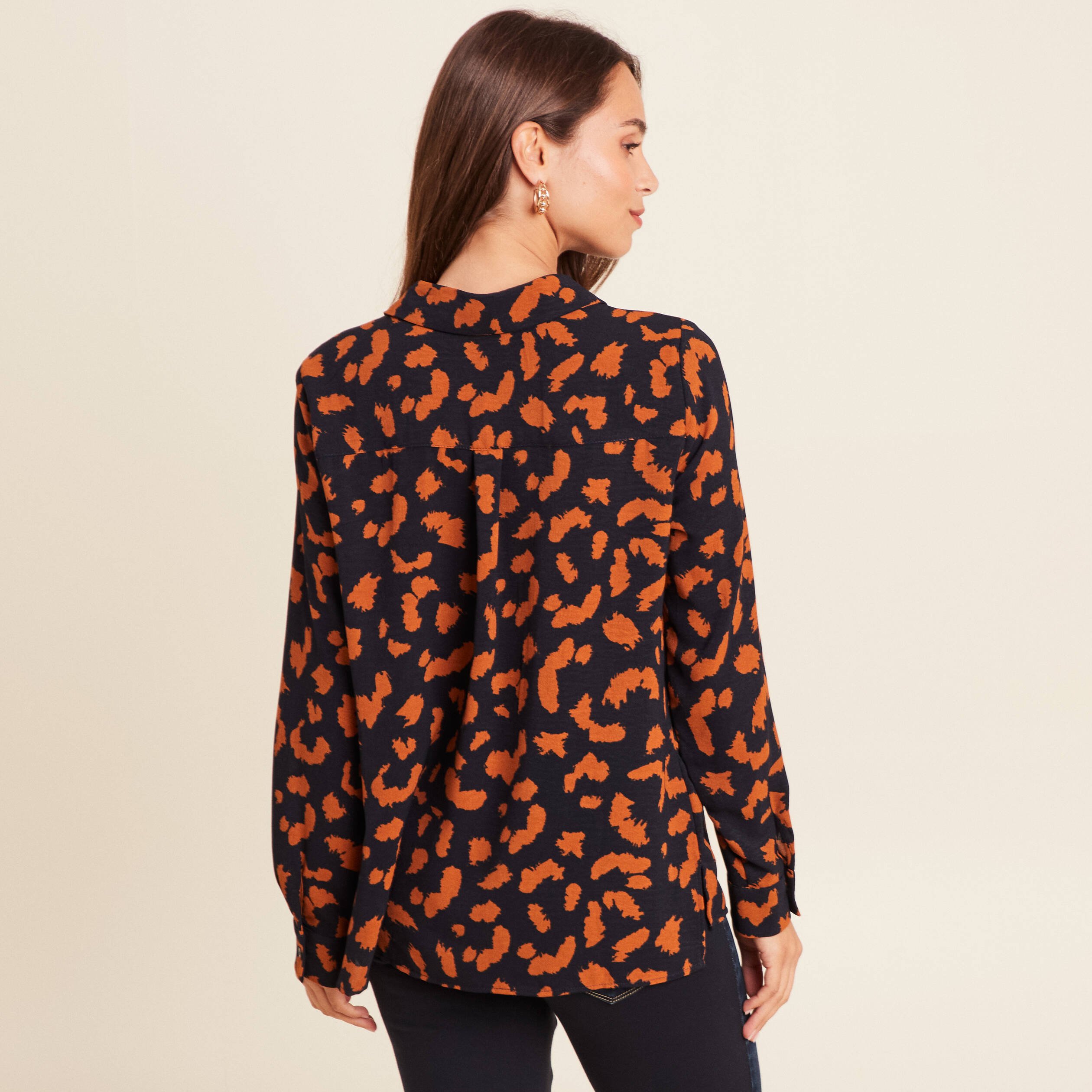 chemise manches longues marron cognac femme Chemise manches longues marron cognac femme
