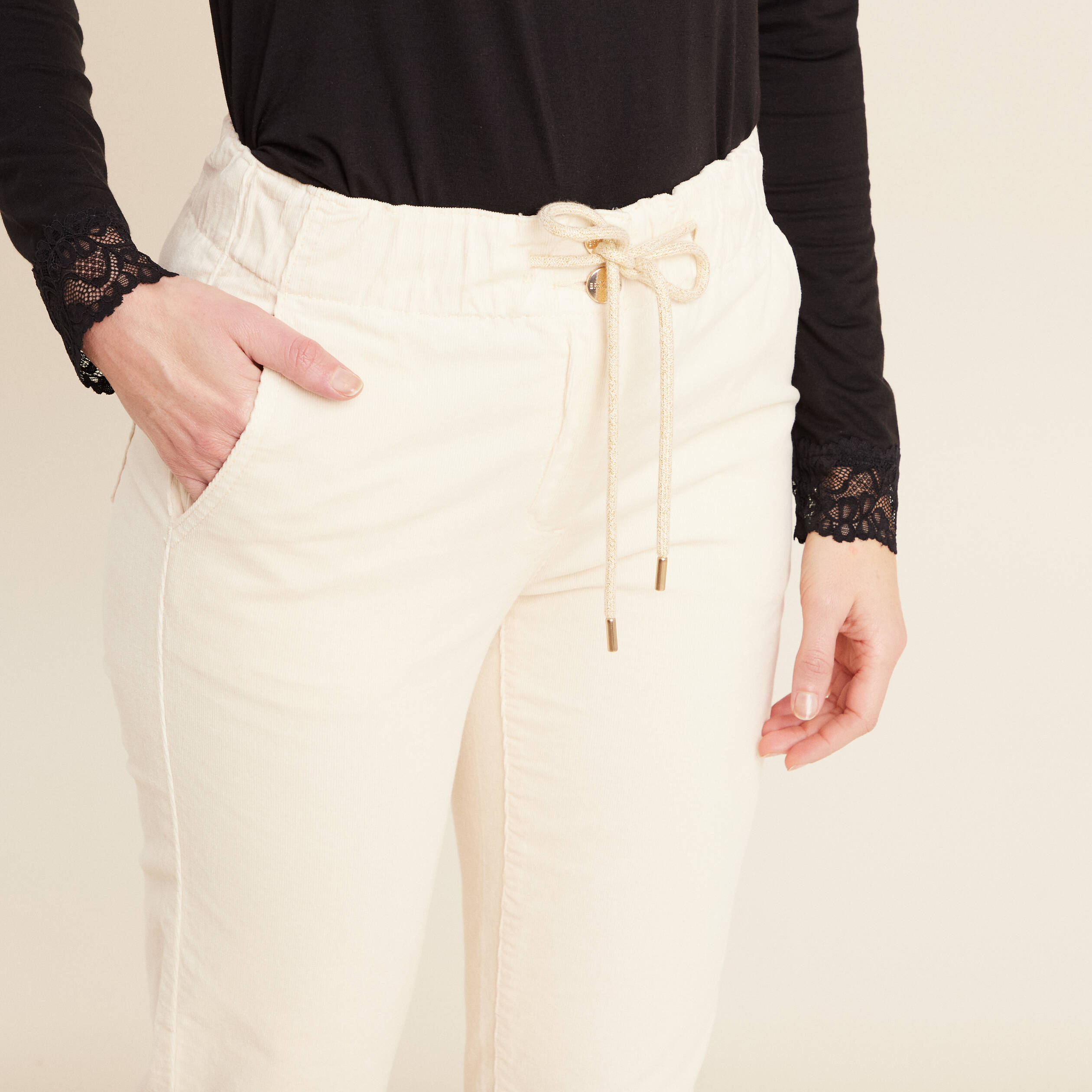 Pantalon jogging velours ivoire femme