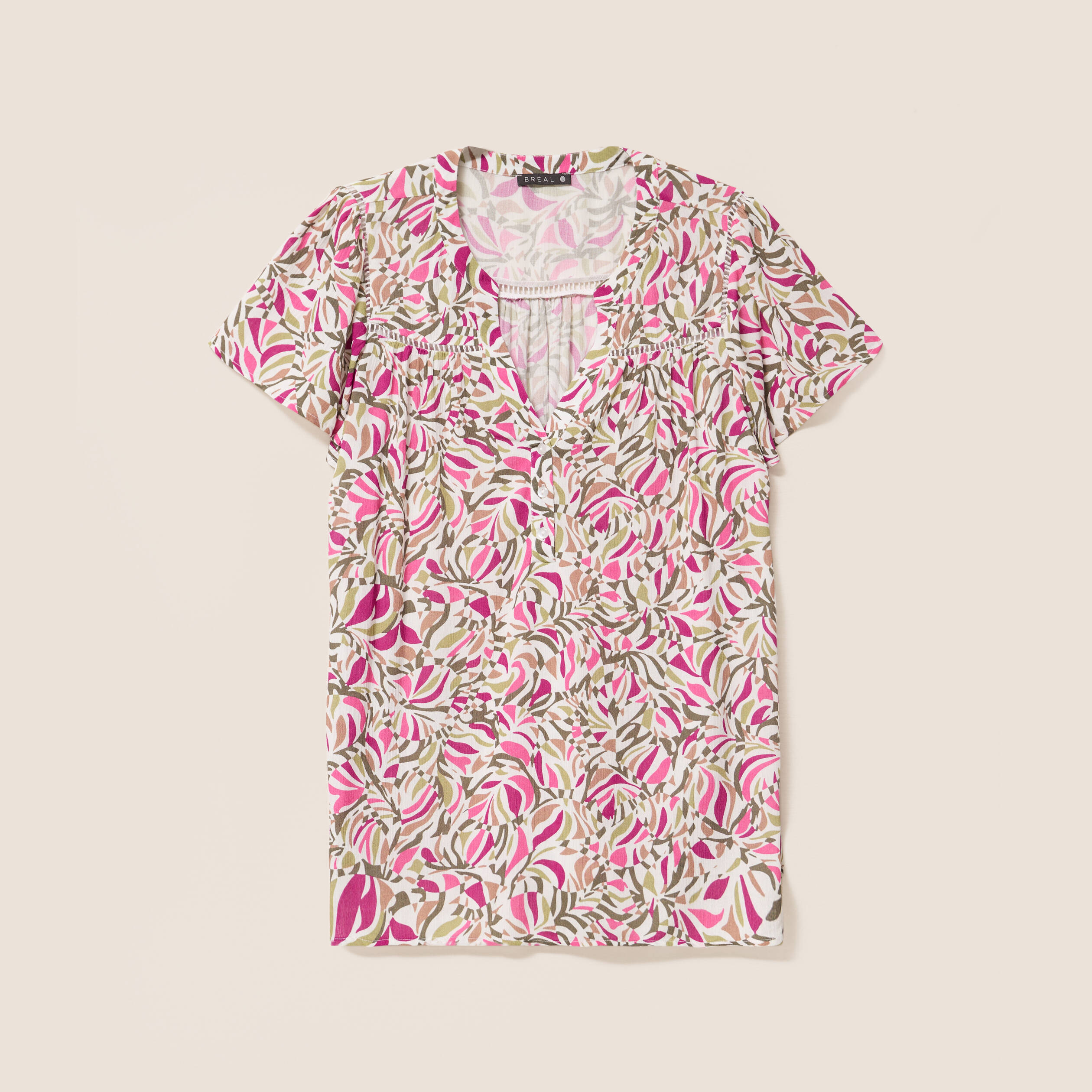 blouse crepe manches courtes vert kaki femme Blouse crêpe manches courtes vert kaki femme