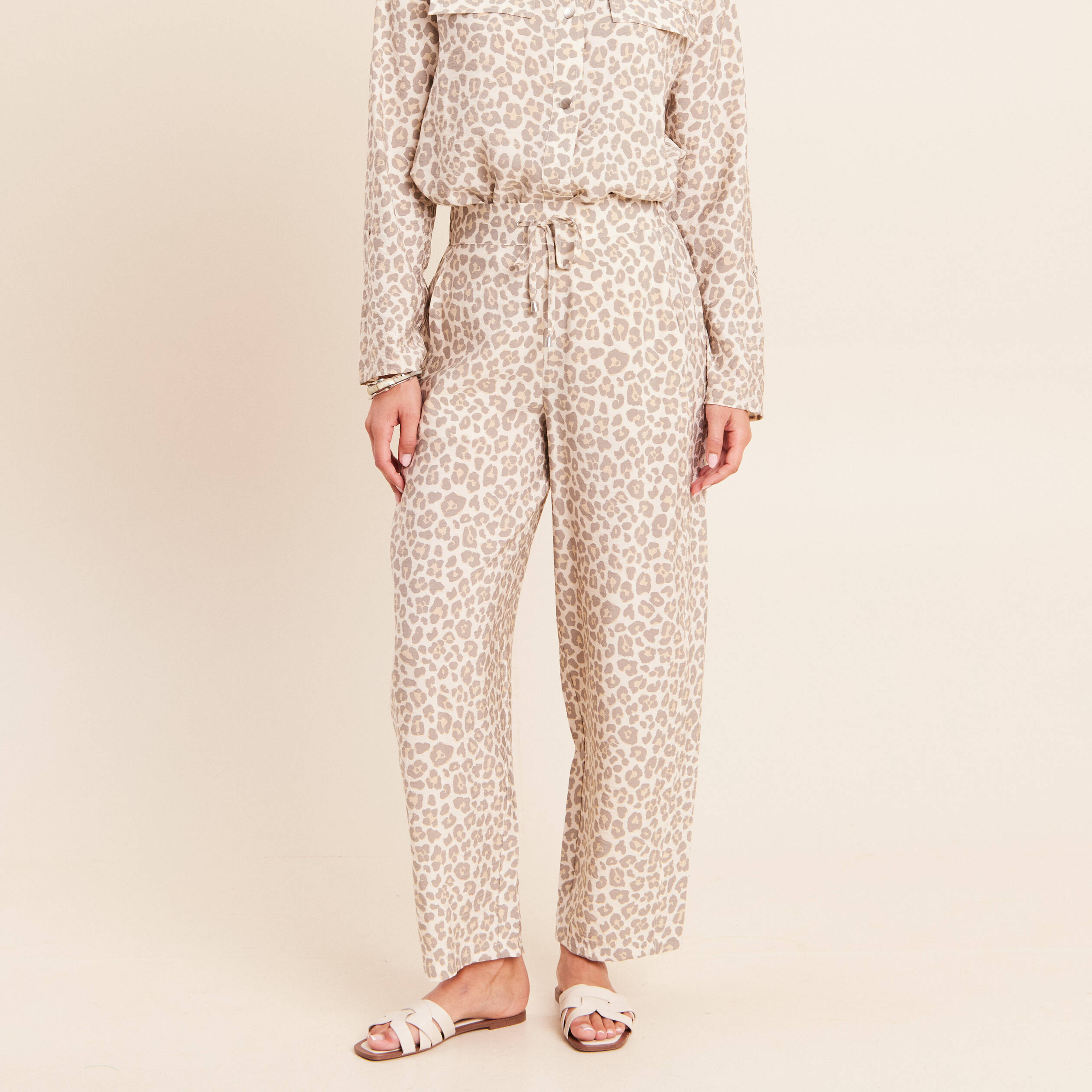 Pantalon coupe barrel taille haute blanc femme