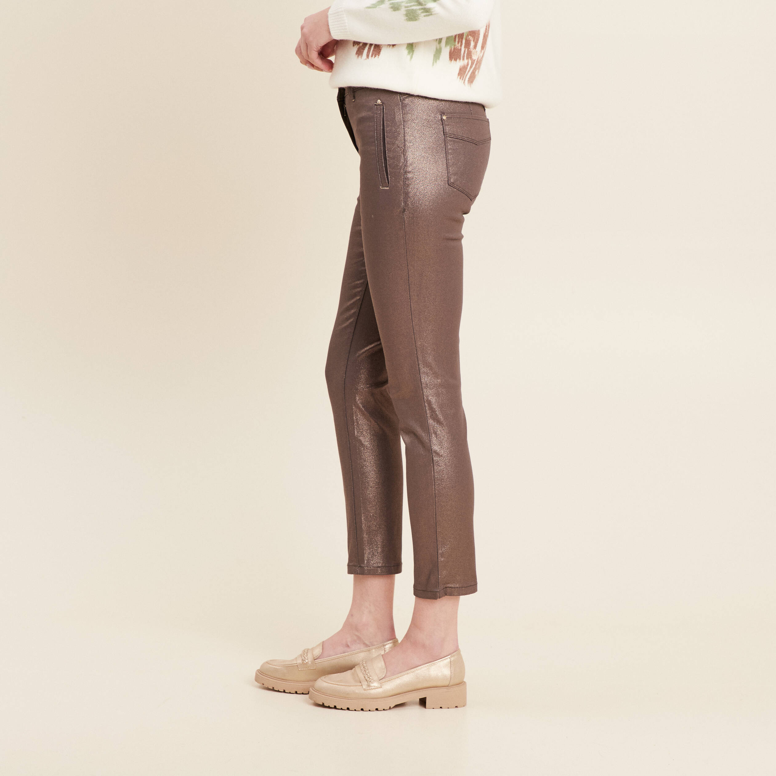 Pantalon ajusté enduit 7/8ème sable femme