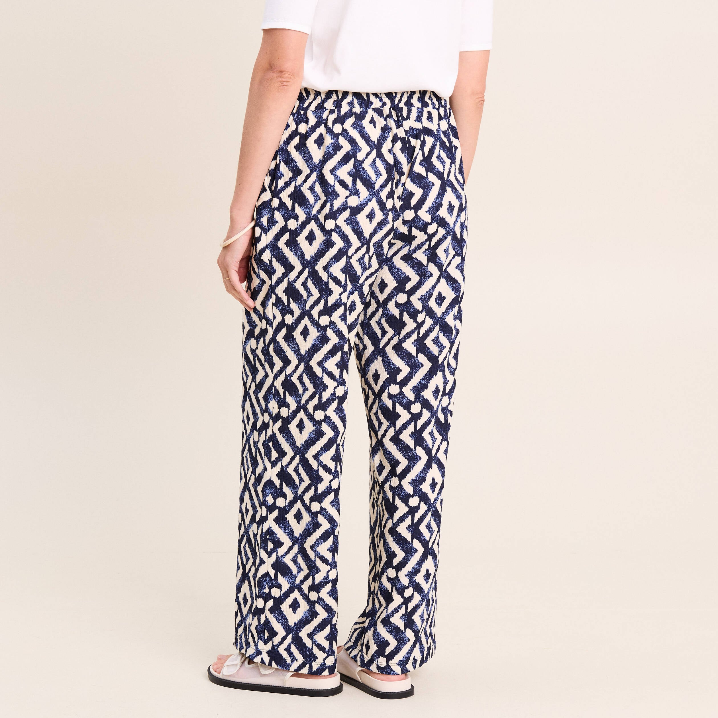 Pantalon large taille haute bleu femme