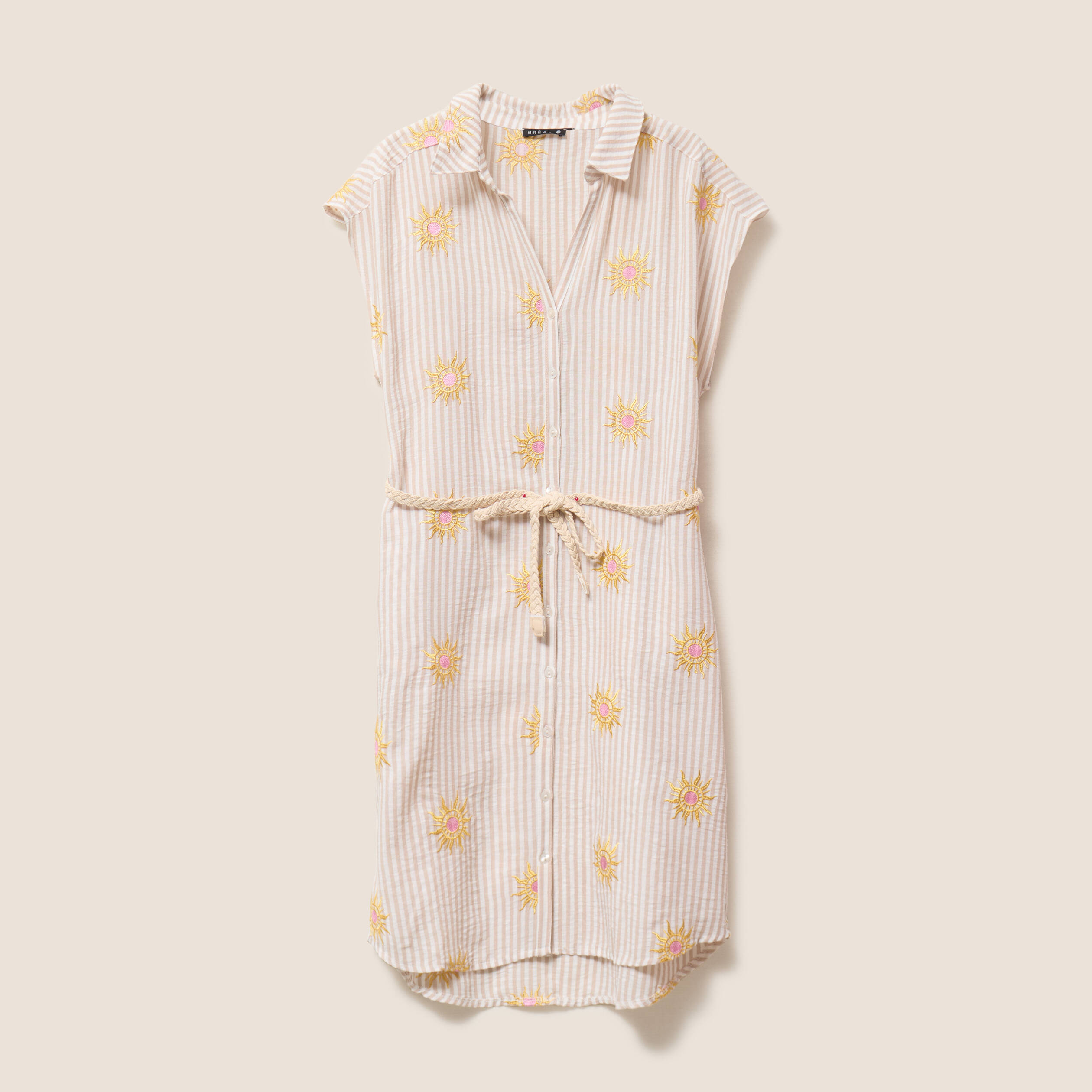 robe courte evasee col chemise ceinturee rose femme Robe courte évasée col chemise ceinturée rose femme