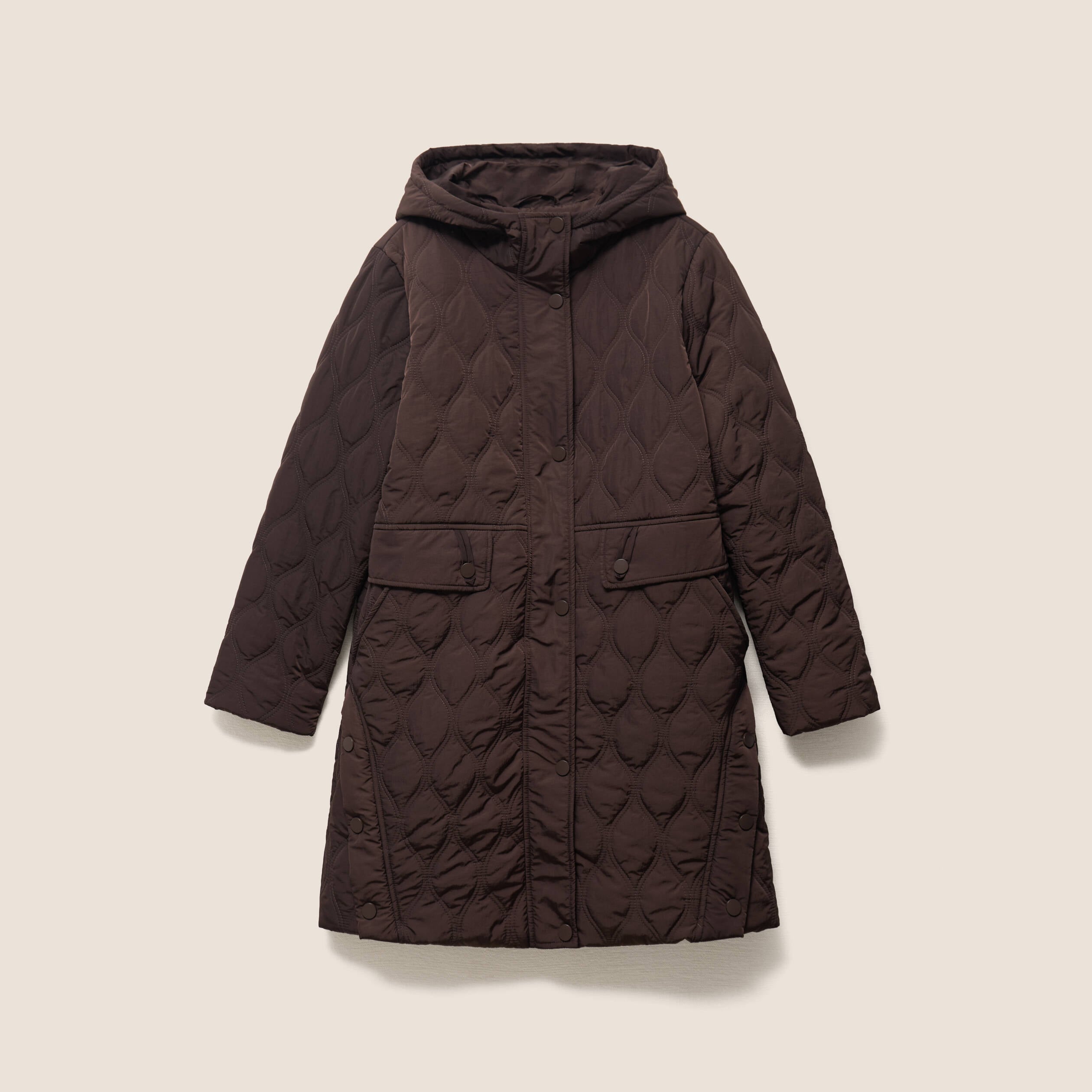 Doudoune doubl&eacute;e avec capuche marron fonc&eacute; femme