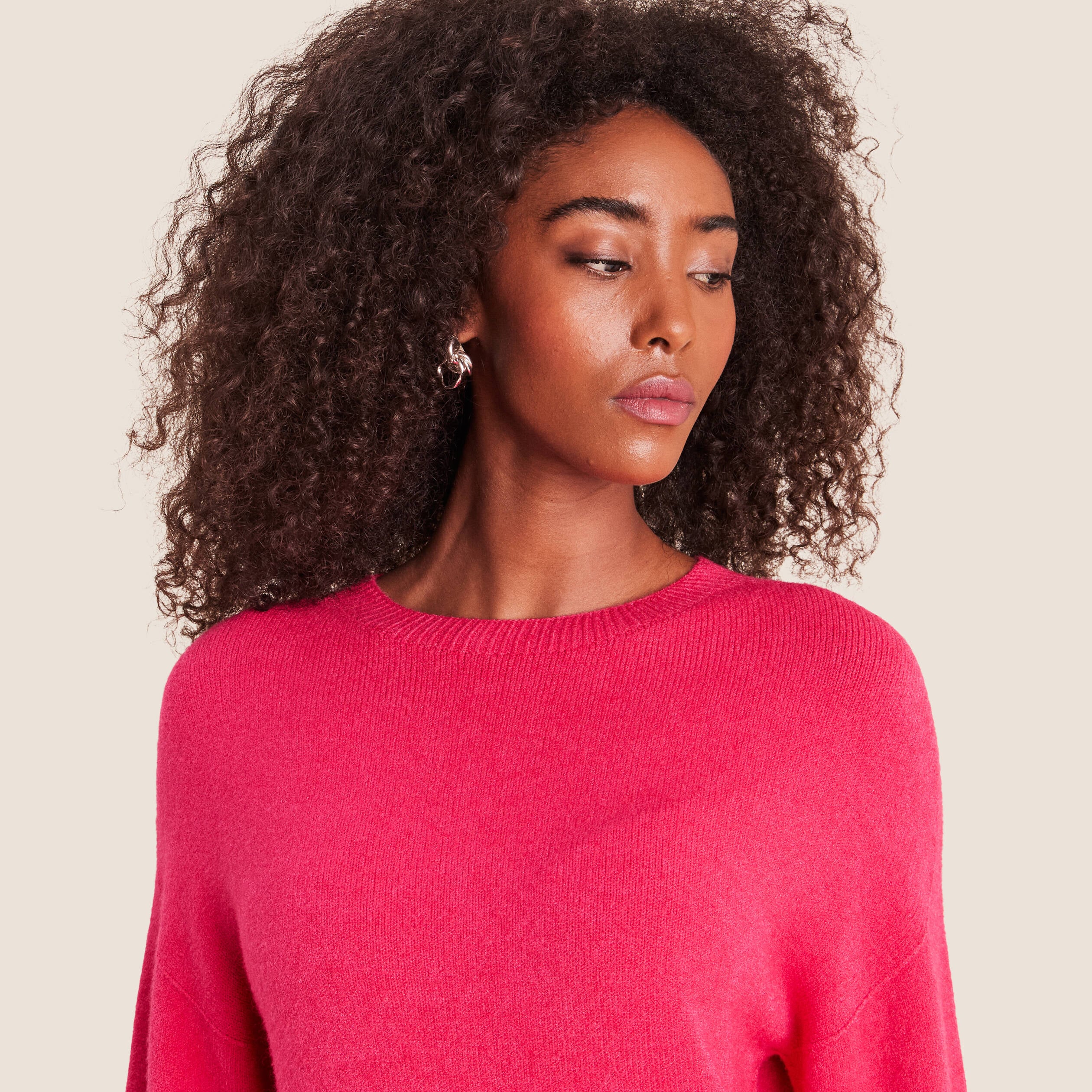 Pull droit col rond manches 3/4 rose femme